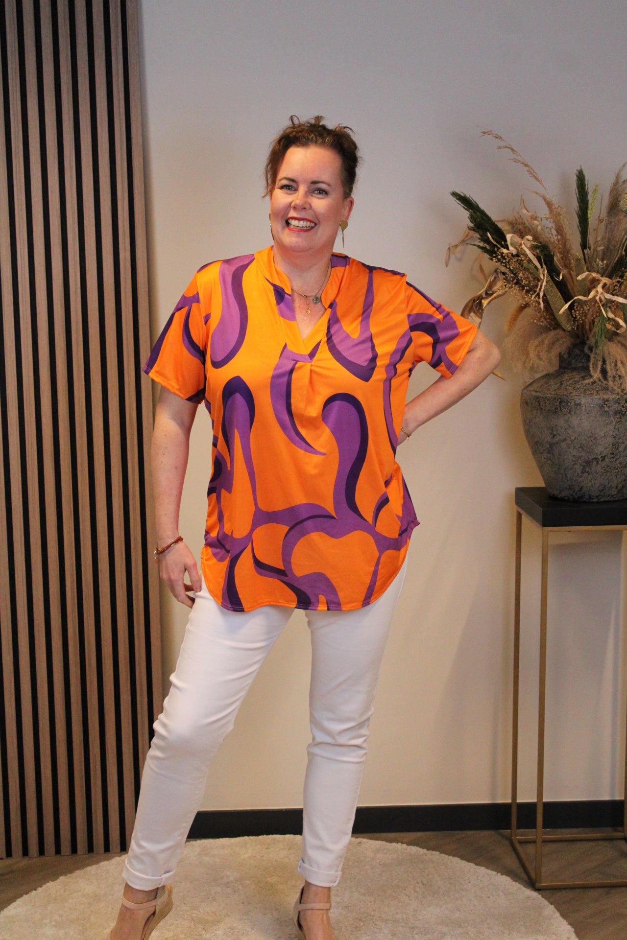 Joy | Blouse oranje korte mouw 38 t/m 48