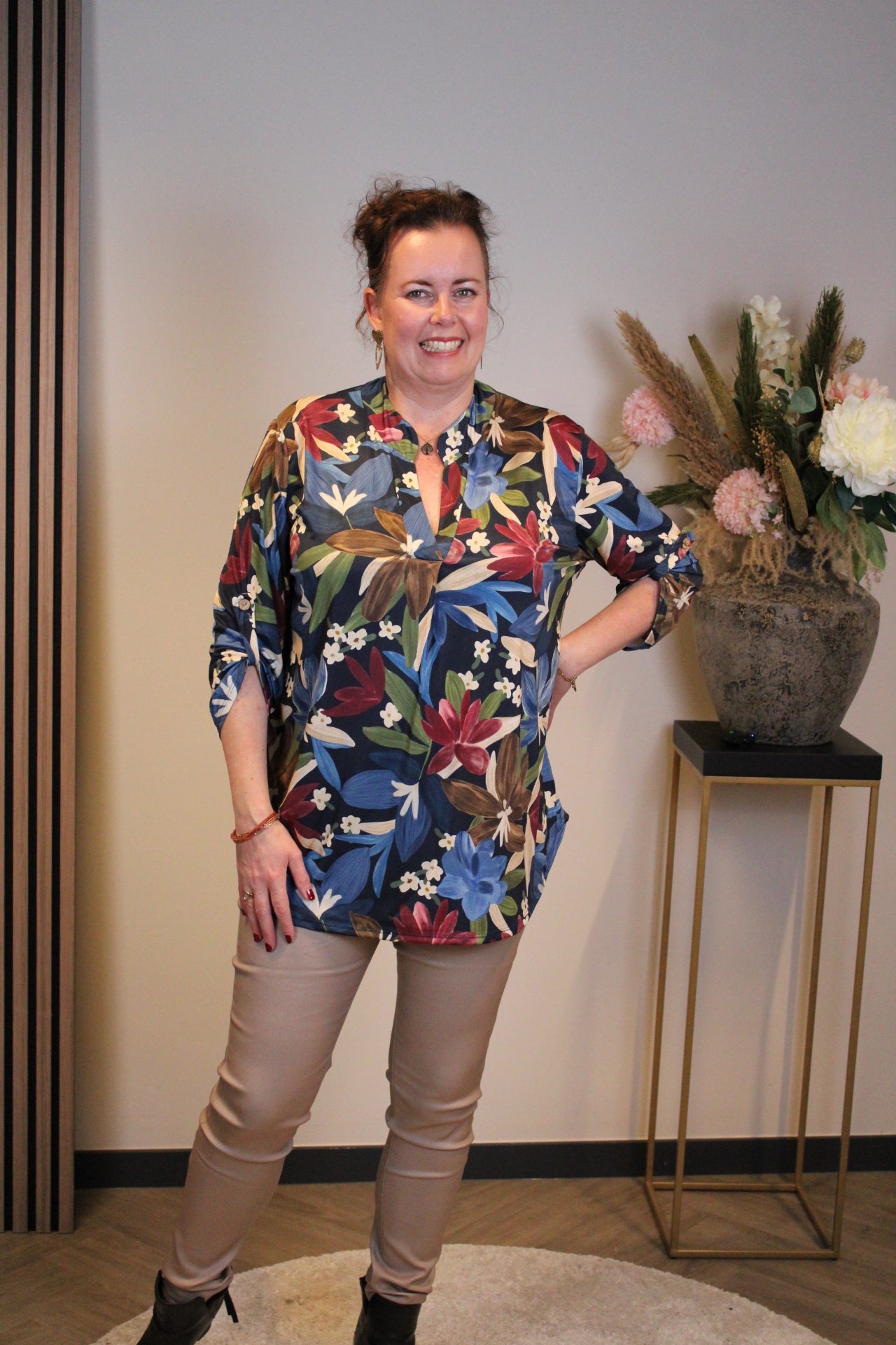 Britta | Blouse blauw lange mouw 48 t/m 52