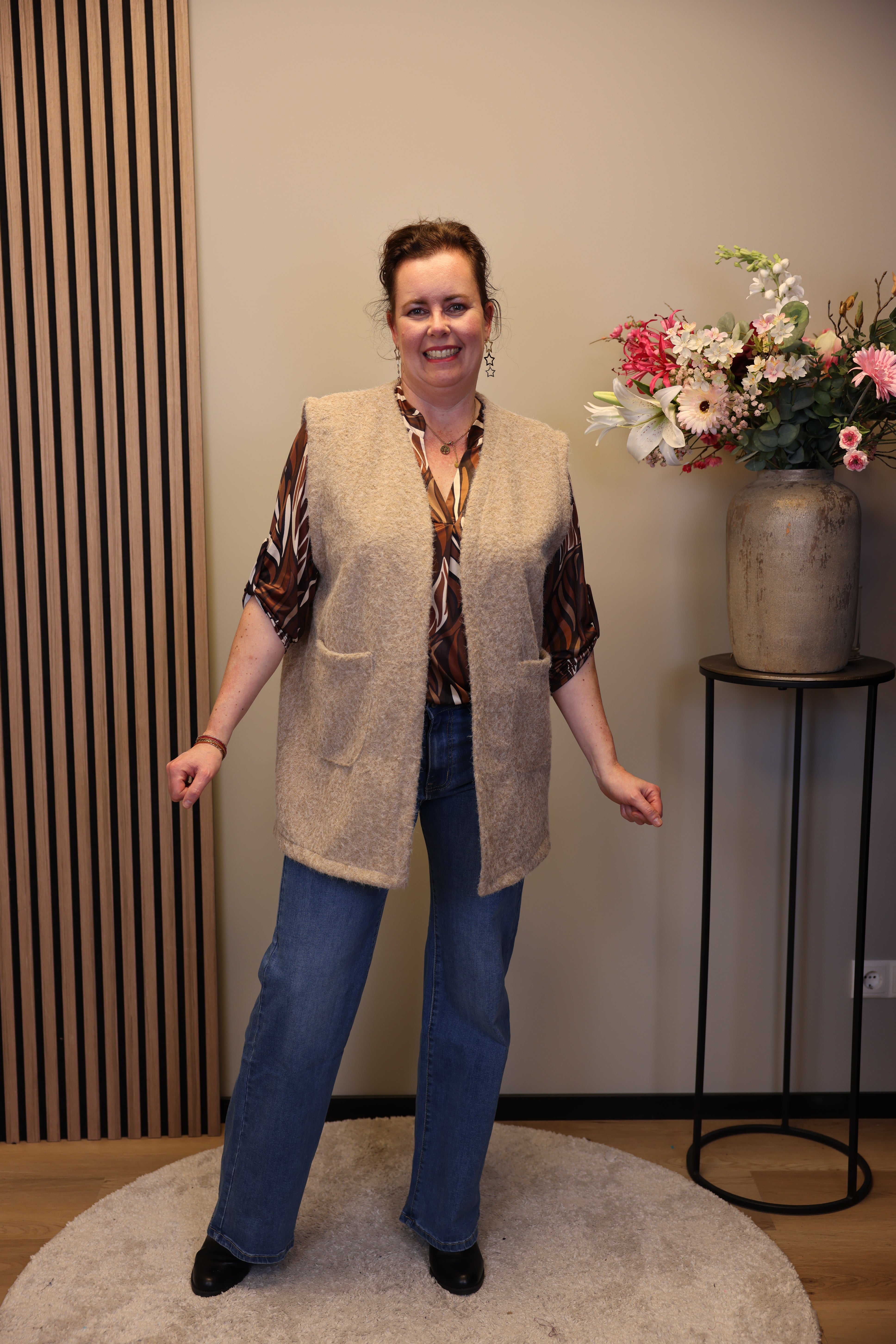 Mabel | Gilet beige lang model 54 t/m 58