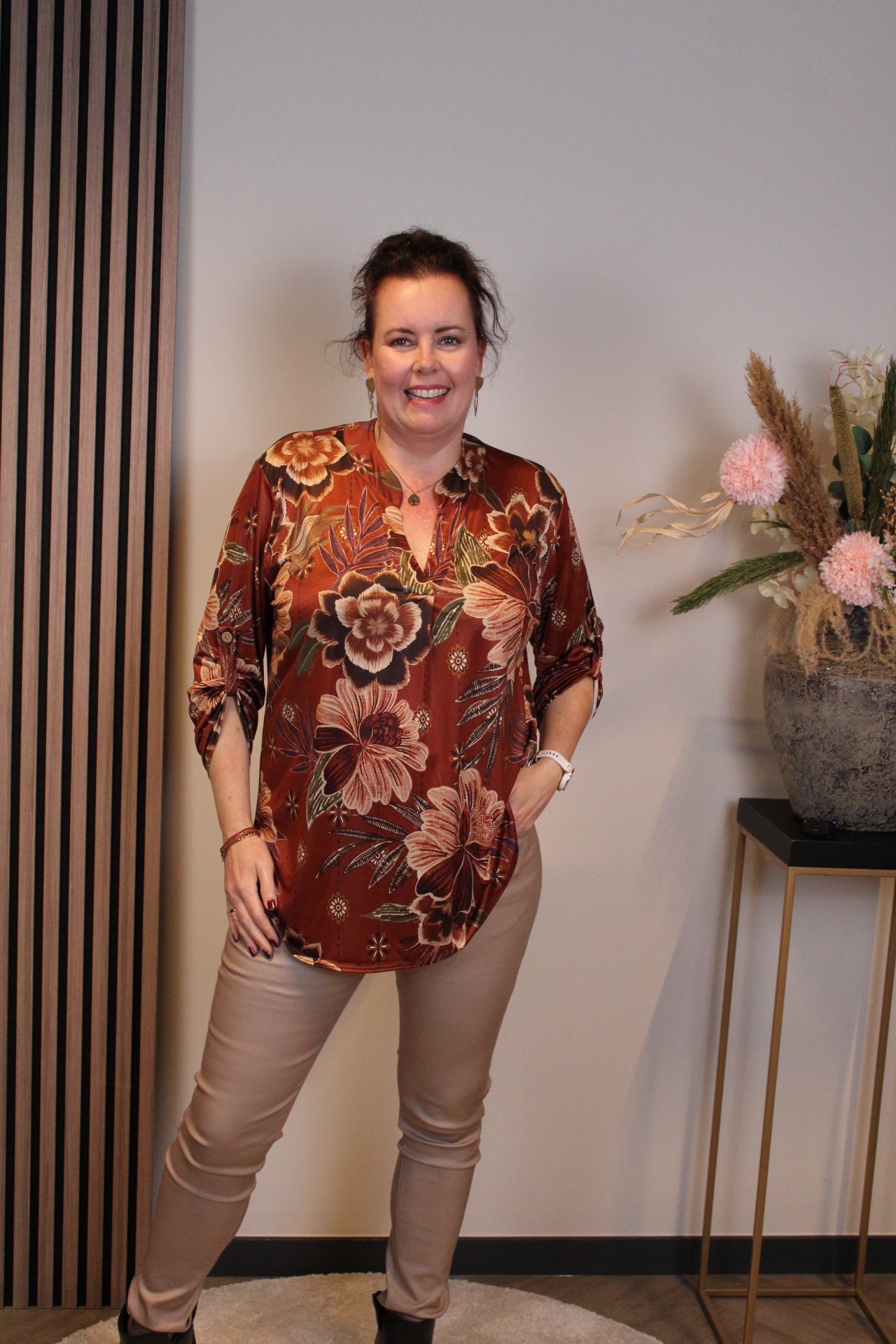 Zelma | Blouse roest lange mouw 38 t/m 48