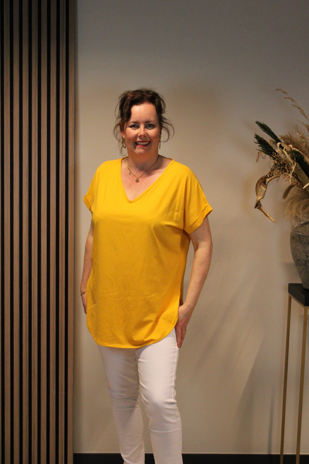 Eva | Top geel korte mouw 40 t/m 48