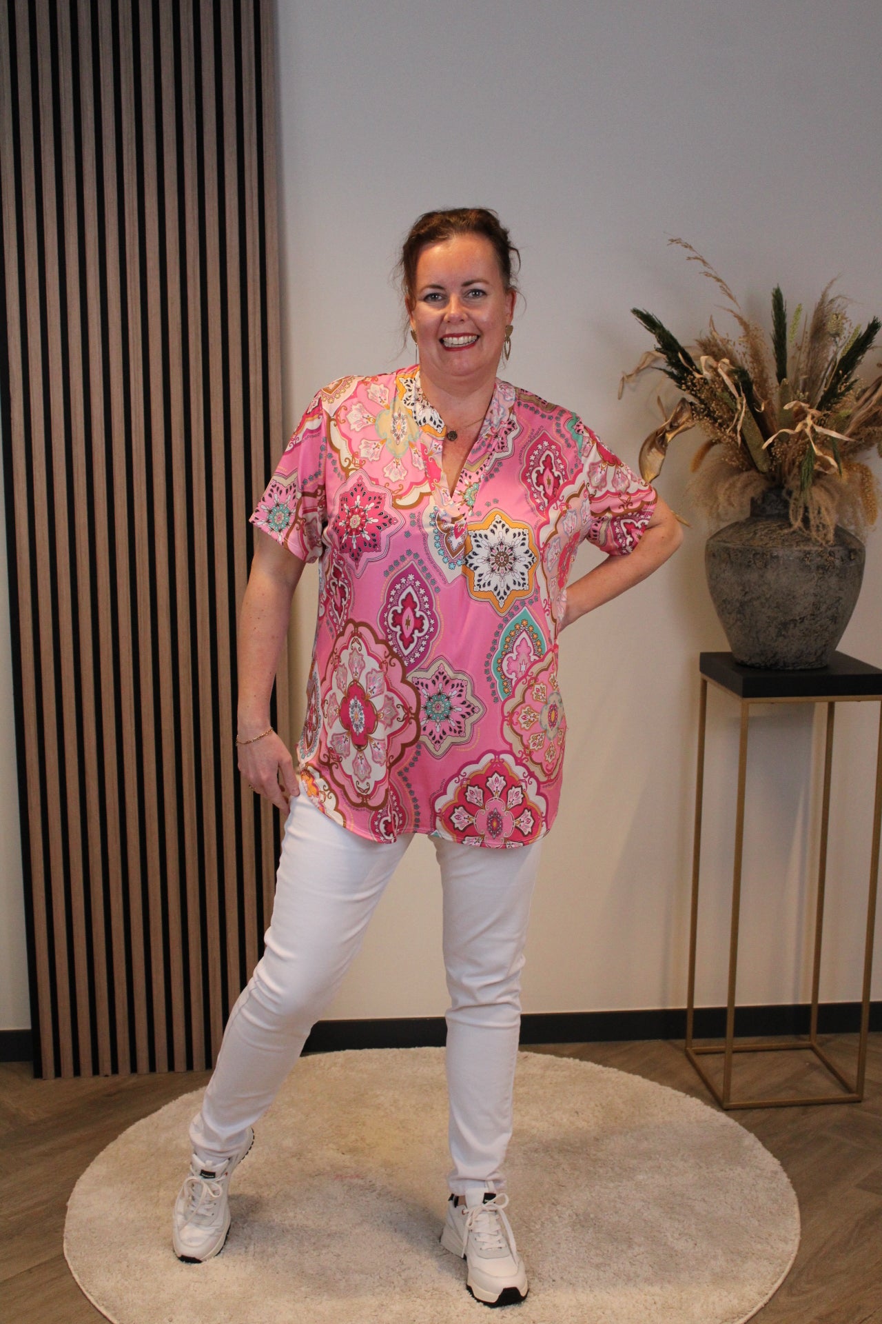 Jane | Blouse roze korte mouw 38 t/m 48