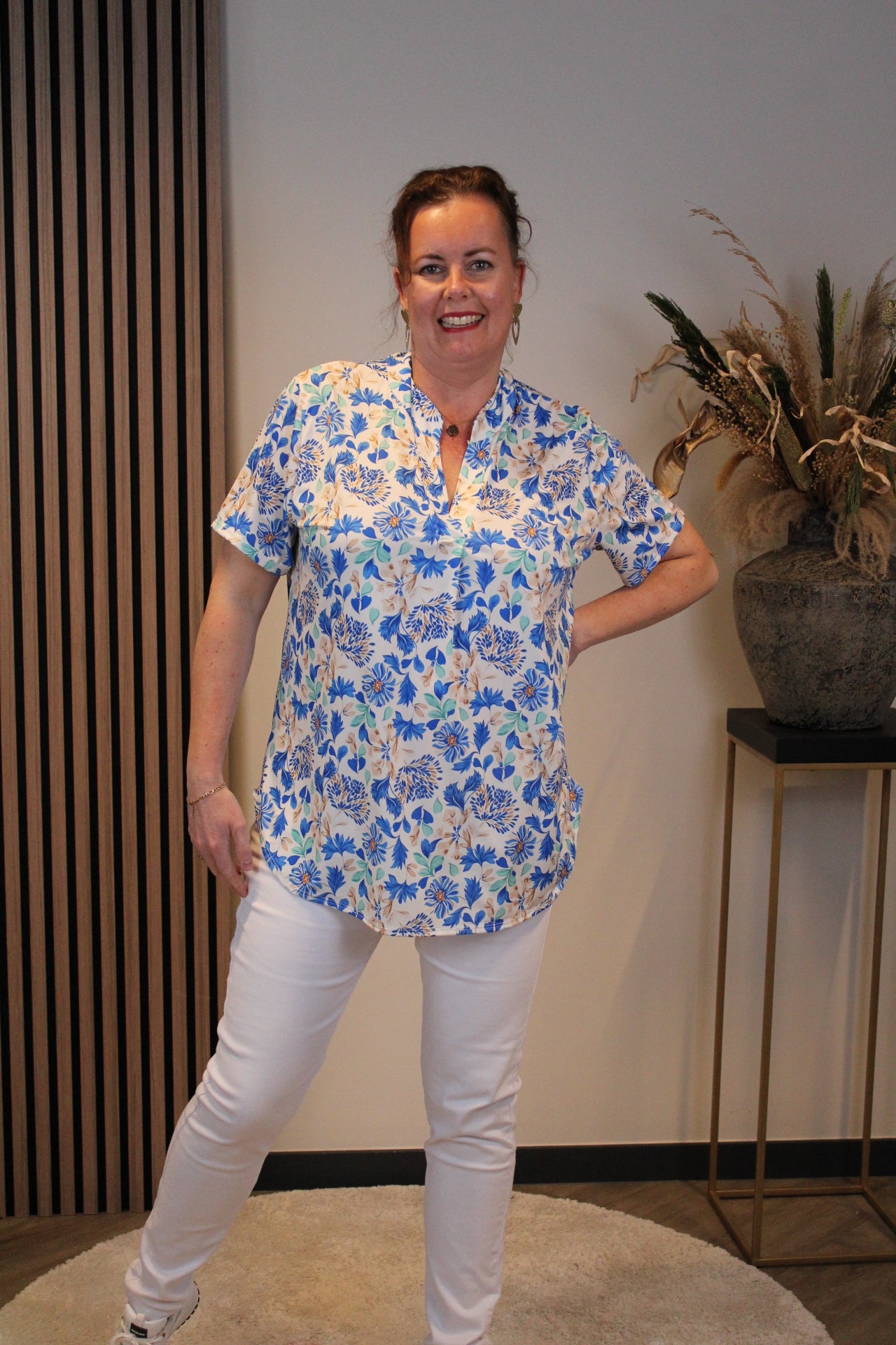 Emily | Blouse blauw korte mouw 38 t/m 48