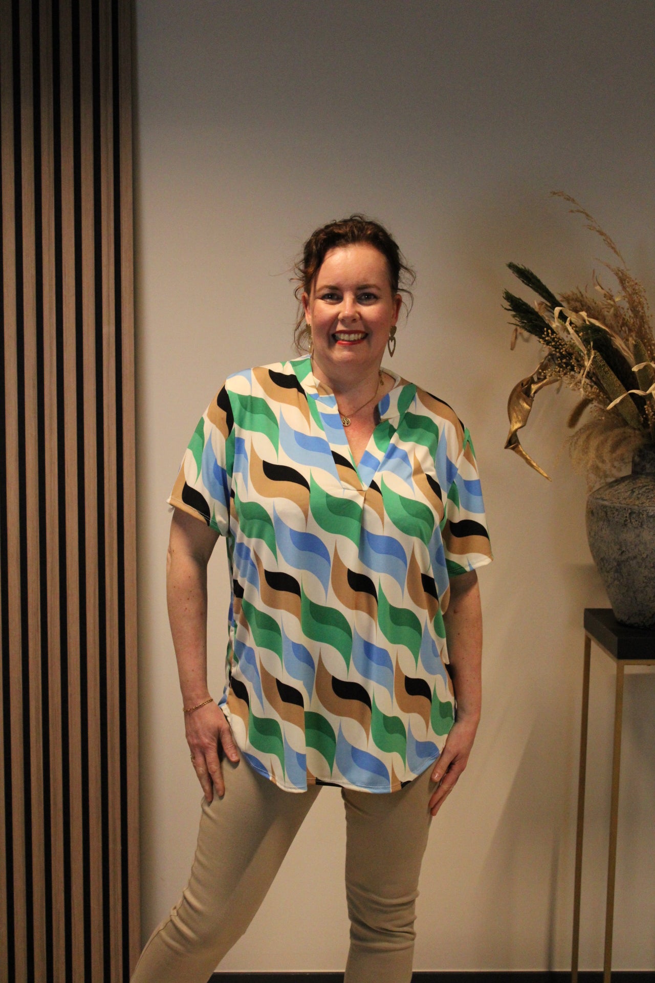 Linde | Blouse groen korte mouw 38 t/m 48