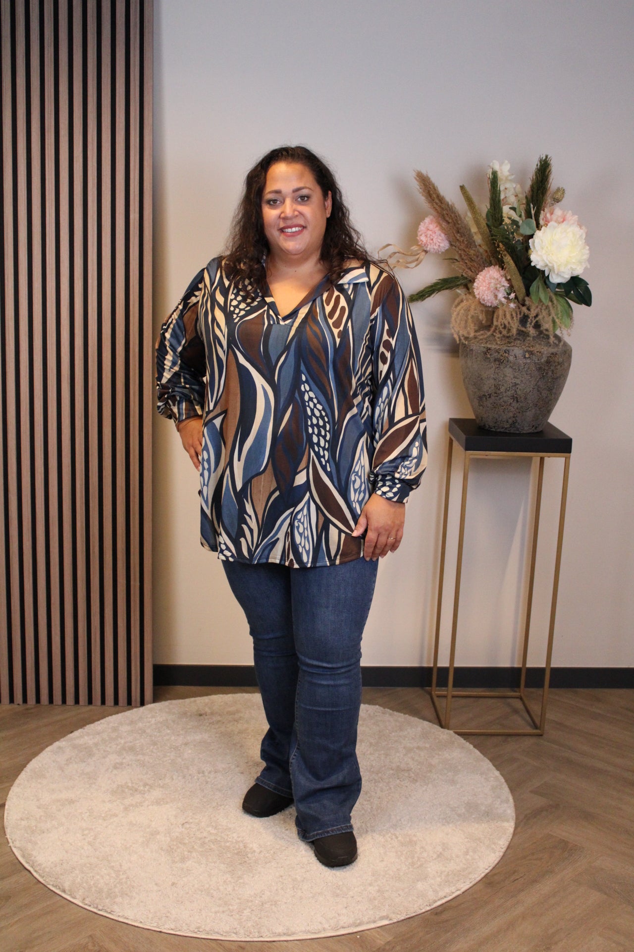 Mona | Blouse met kraagje blauw 48 t/m 52