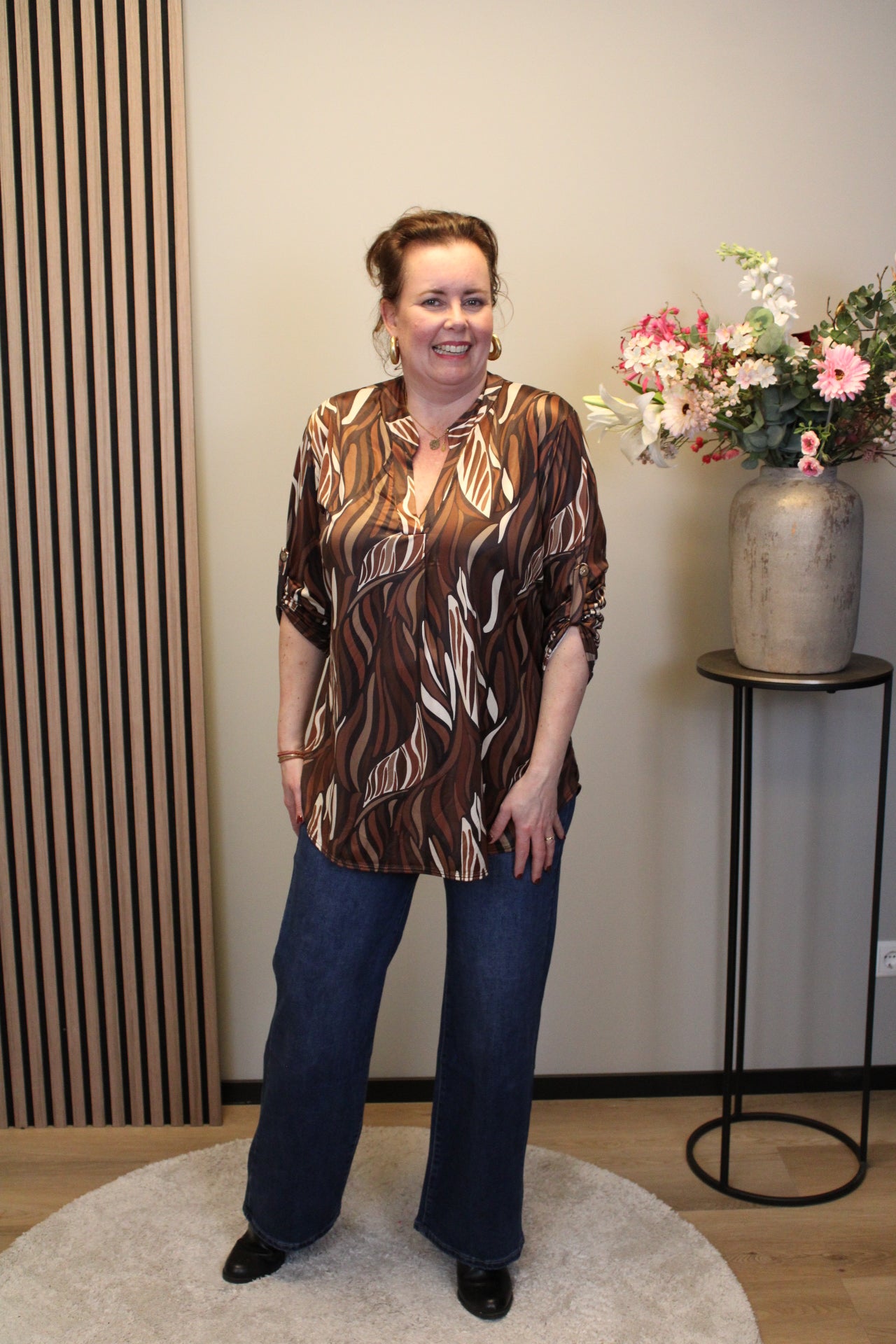 Lynn | Blouse bruin lange mouw 38 t/m 48