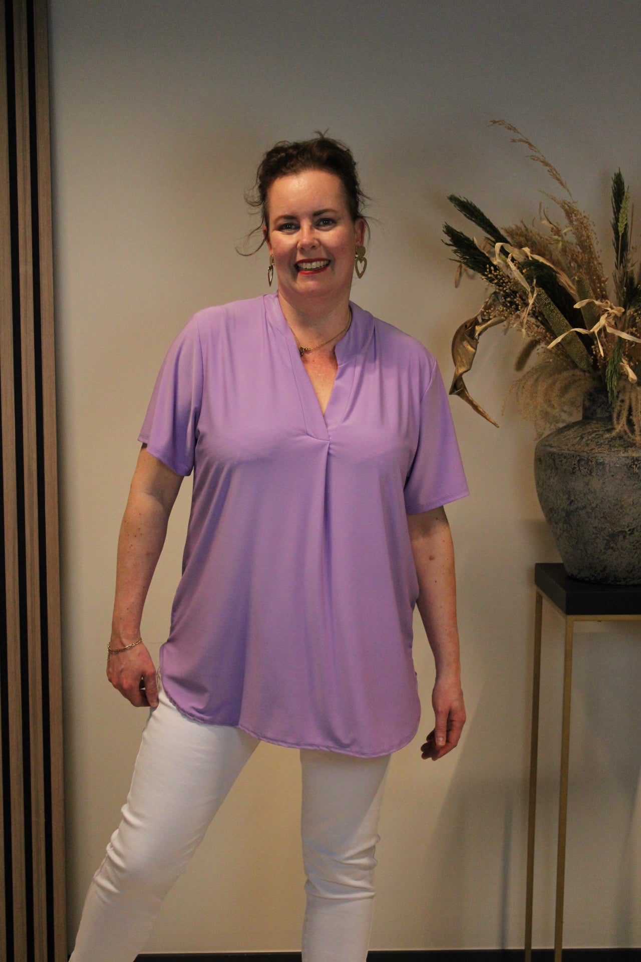 Juna | Blouse paars korte mouw 38 t/m 48