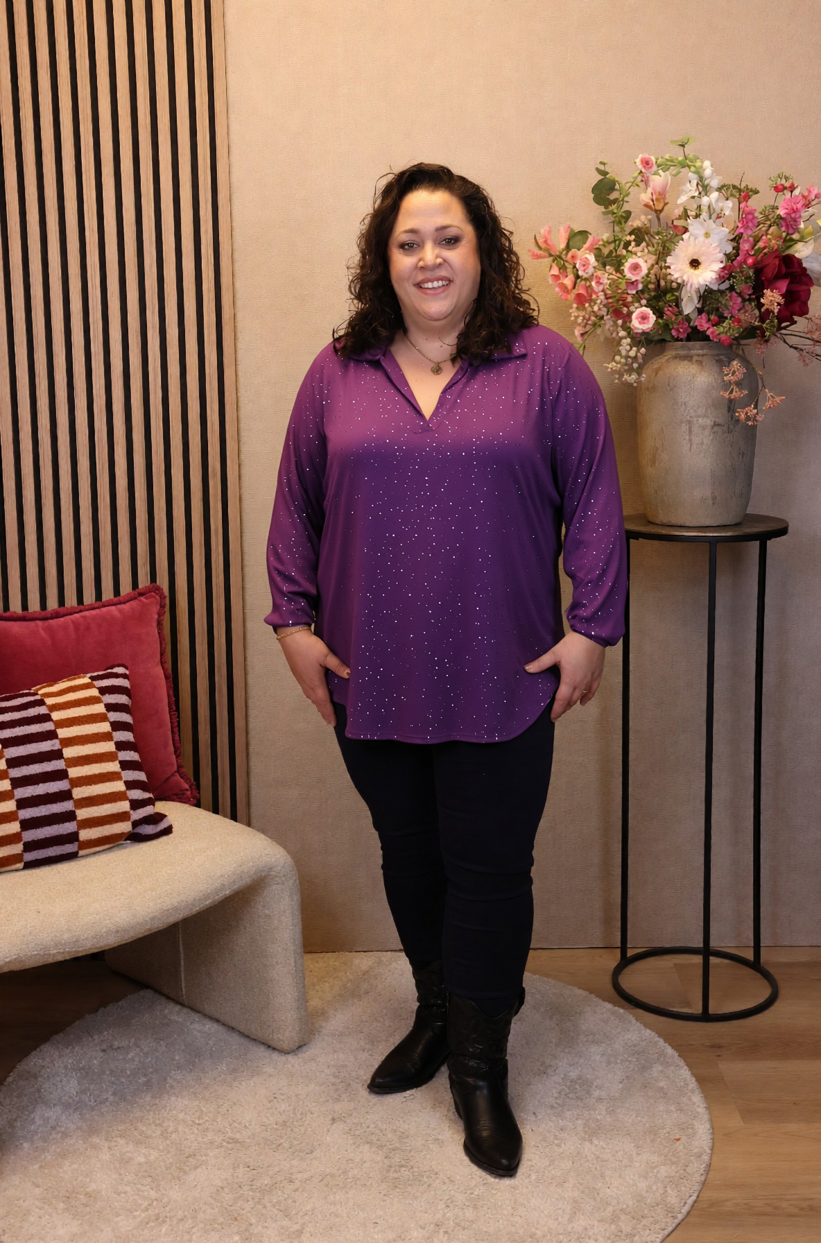 Luna | Glitter blouse paars met kraagje