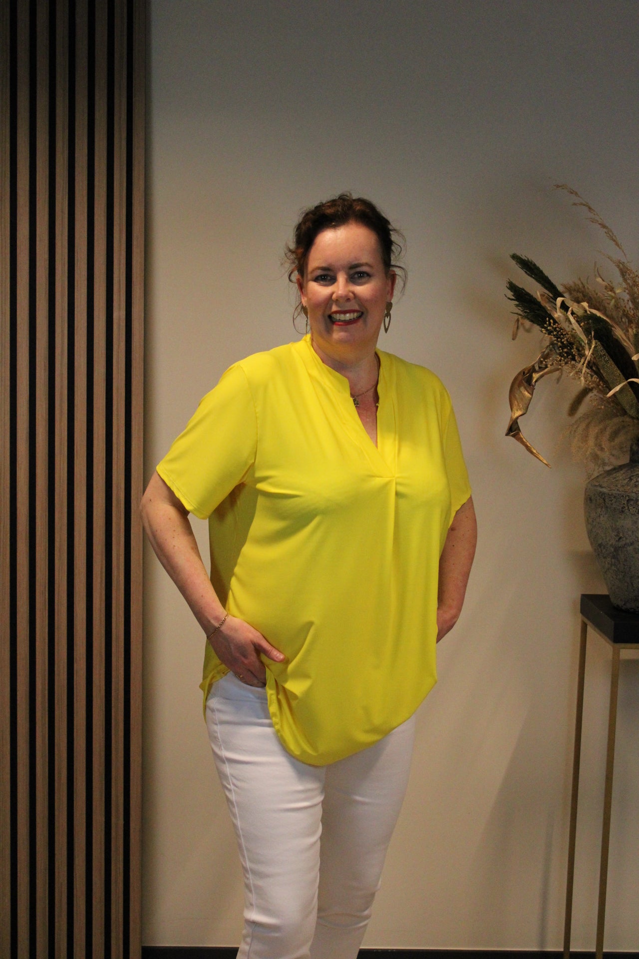 Juna | Blouse geel korte mouw 38 t/m 48