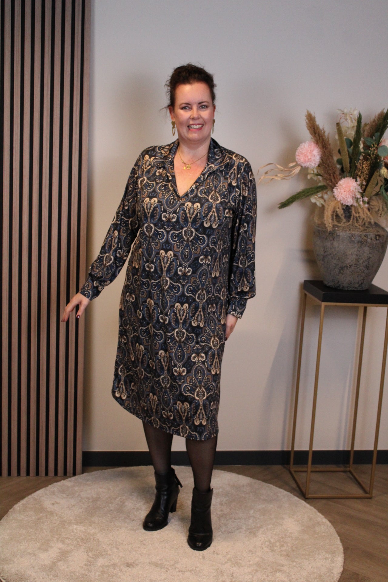 Elara | Jurk blauw met kraagje 38 t/m 46