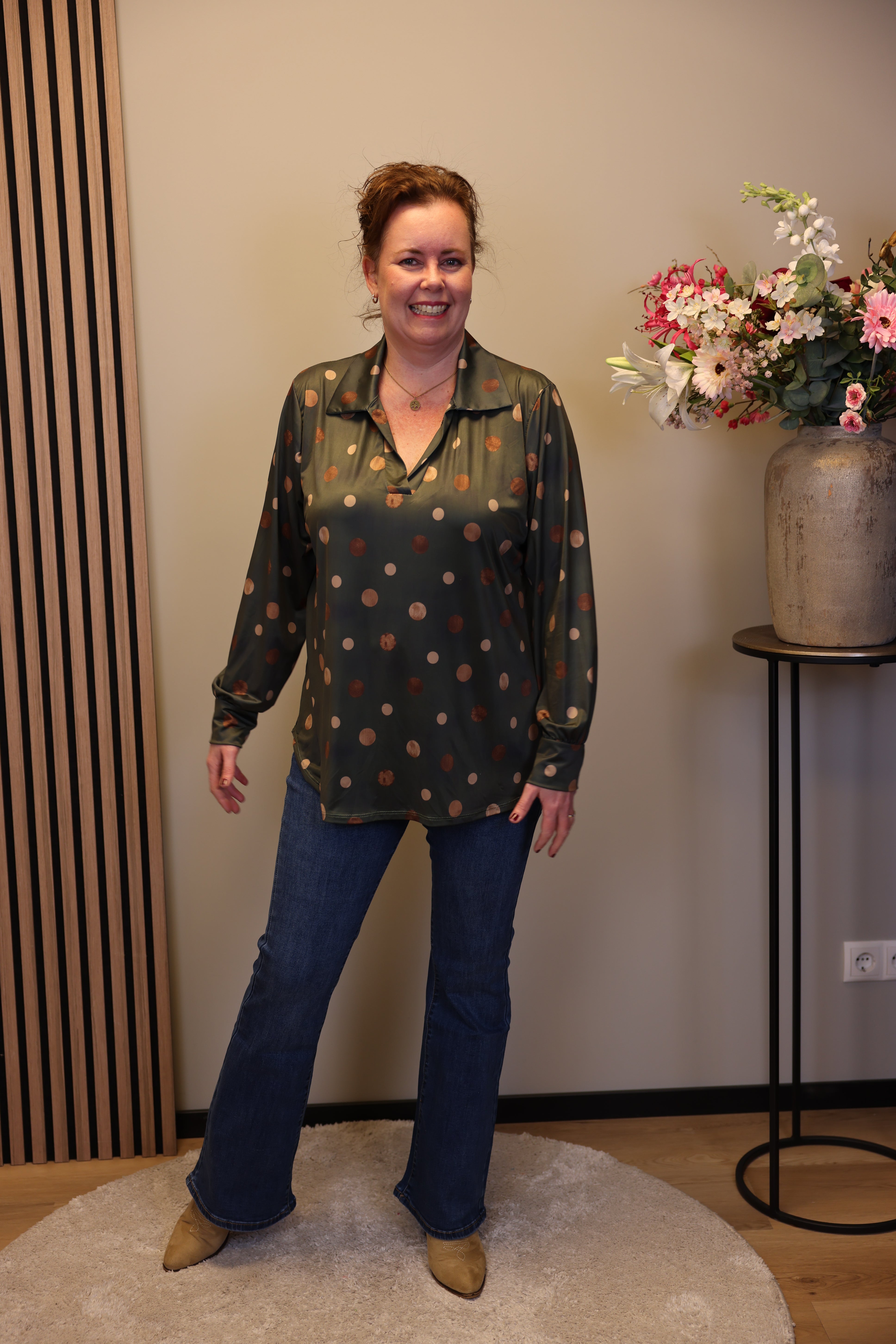 Vika | Blouse groen met kraagje 48 t/m 52