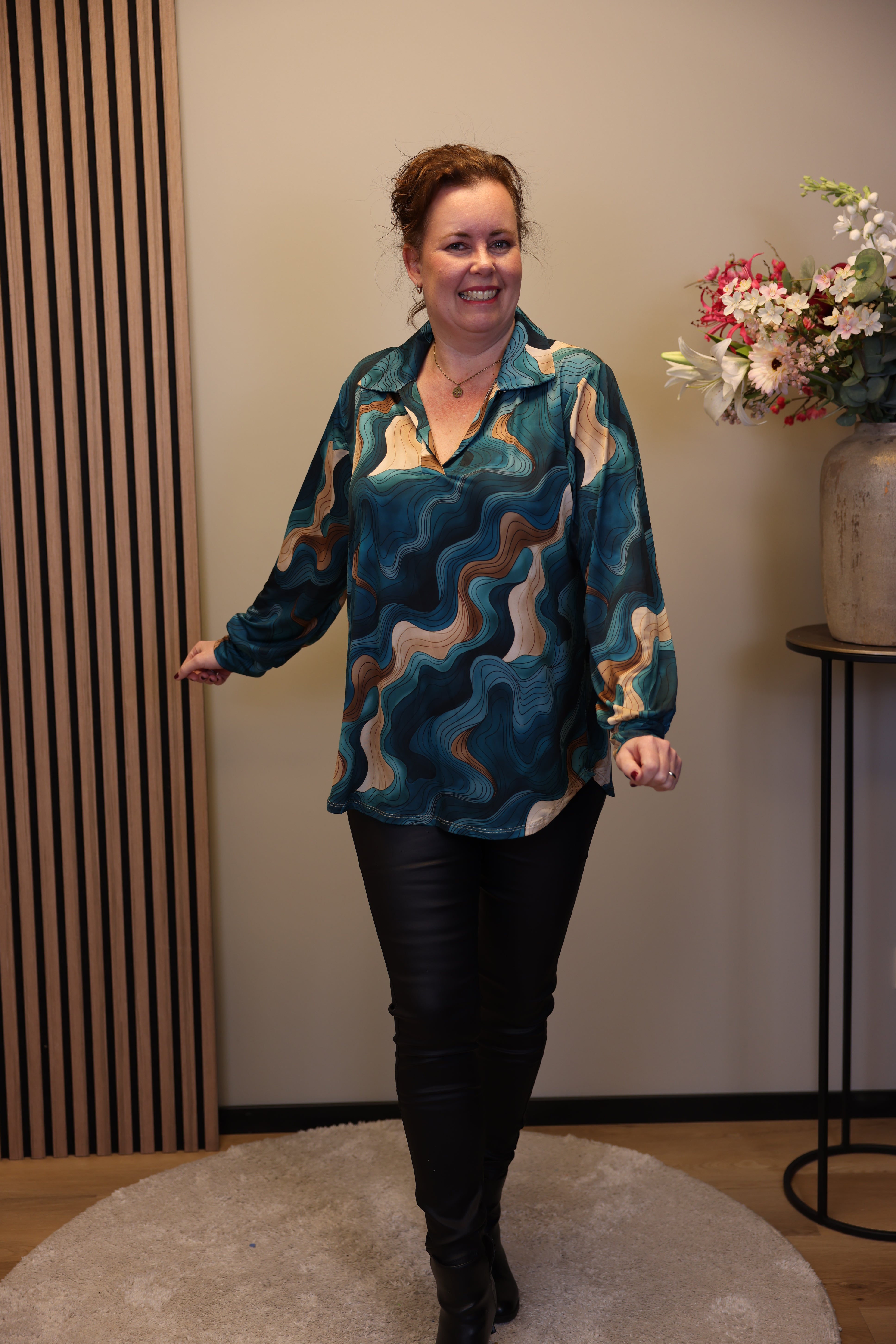 Jamila | Blouse met kraagje aqua 48 t/m 52