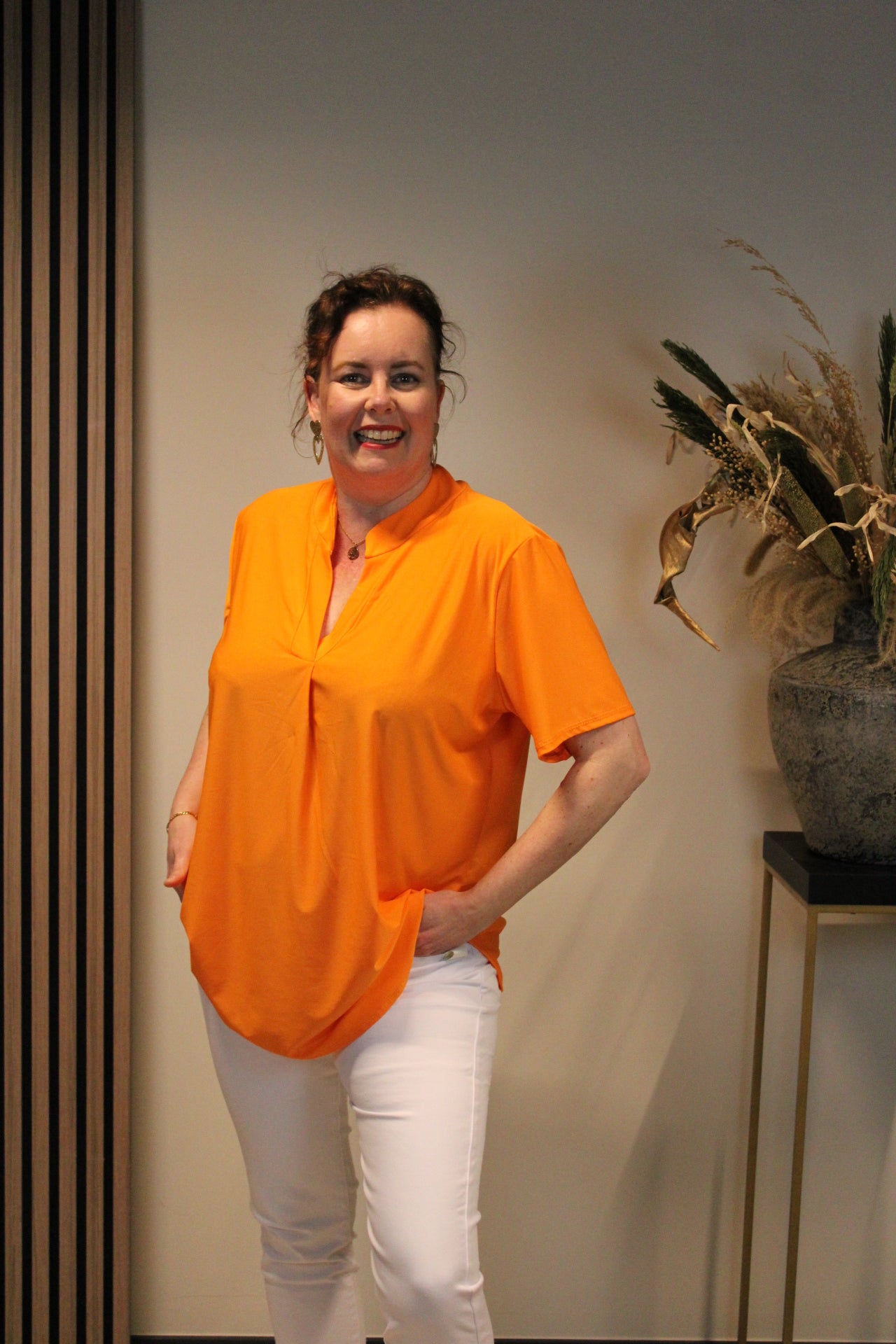 Juna | Blouse oranje korte mouw 38 t/m 48