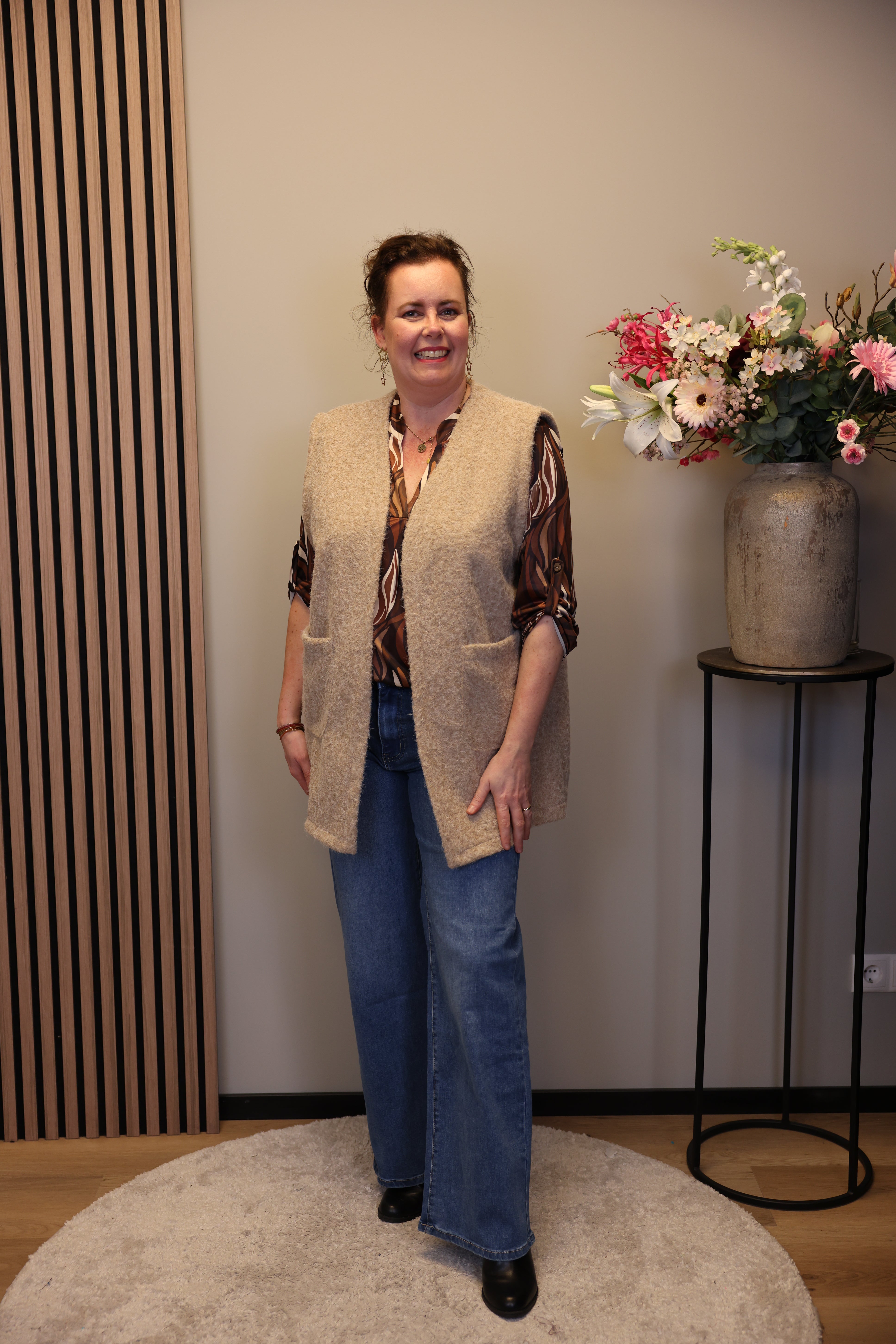 Mabel | Gilet beige lang model 54 t/m 58