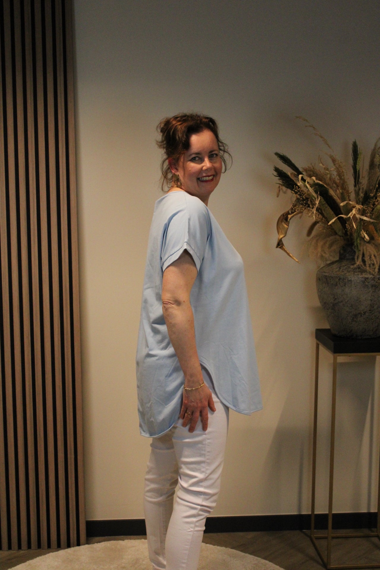 Eva | Top baby blauw korte mouw 40 t/m 48