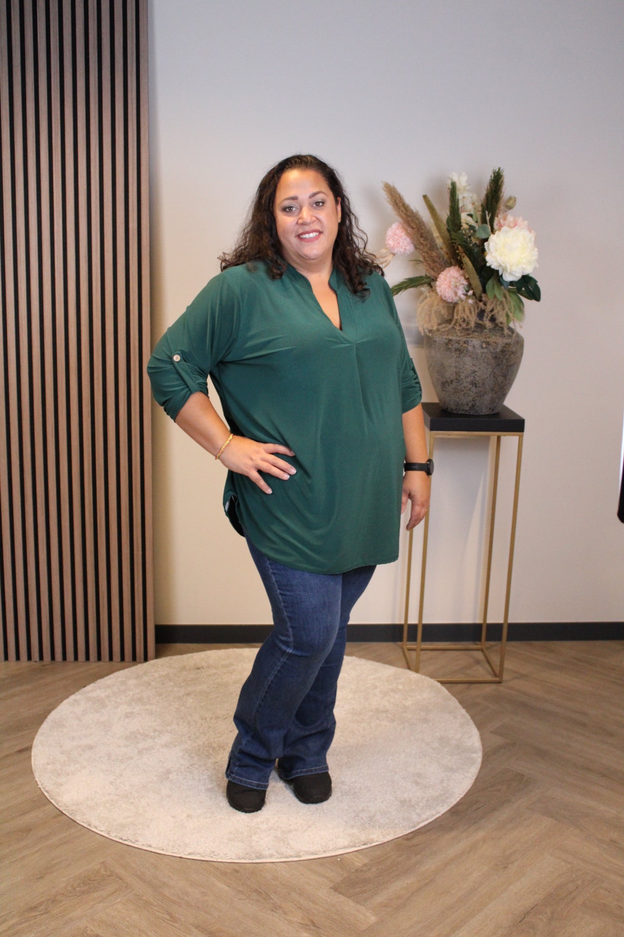 Mara | Blouse fles groen lange mouw 48 t/m 52