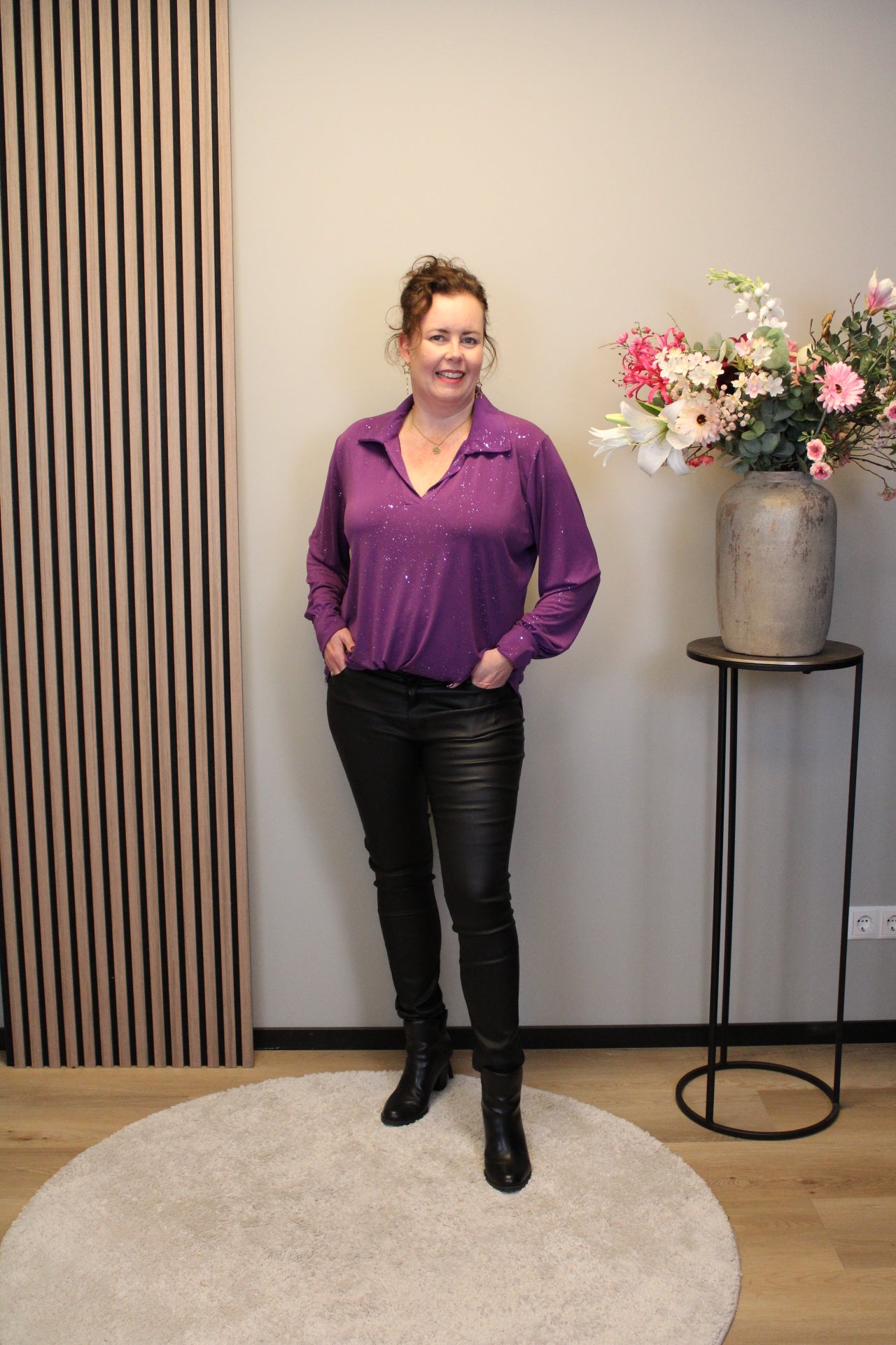 Luna glitter | Blouse paars met kraagje 52 t/m 58