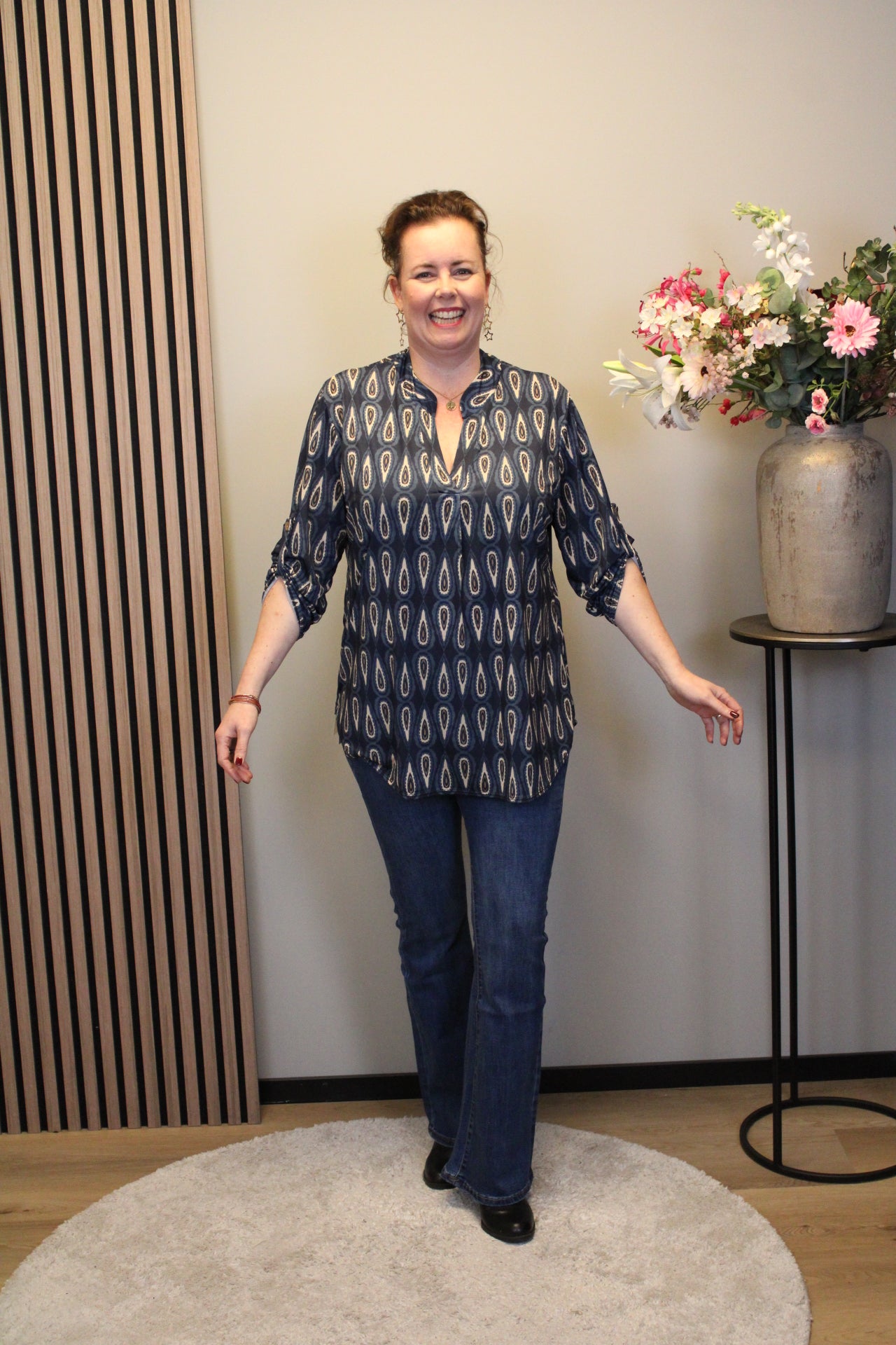 Lou | Blouse blauw lange mouw 48 t/m 52