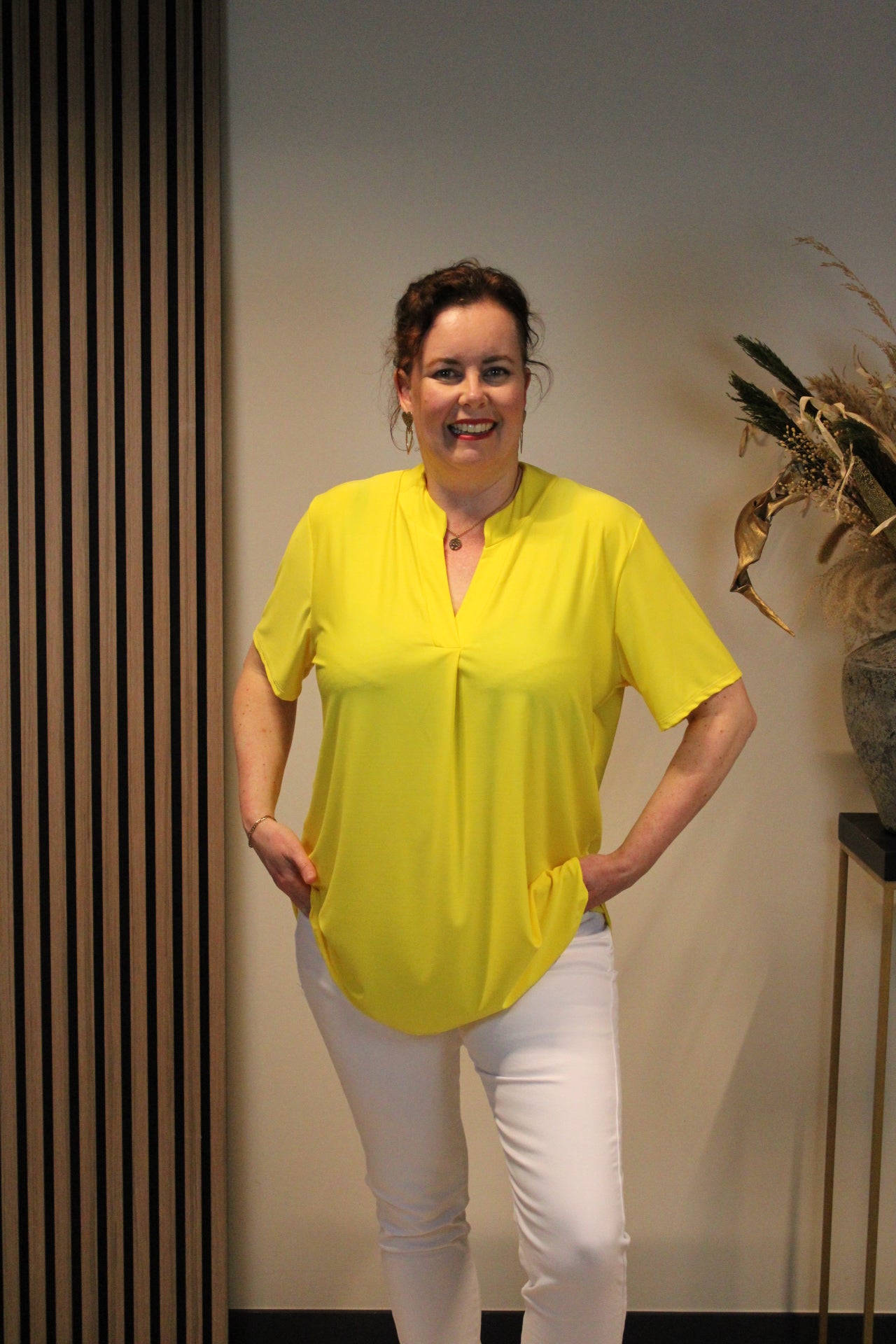 Juna | Blouse geel korte mouw 38 t/m 48
