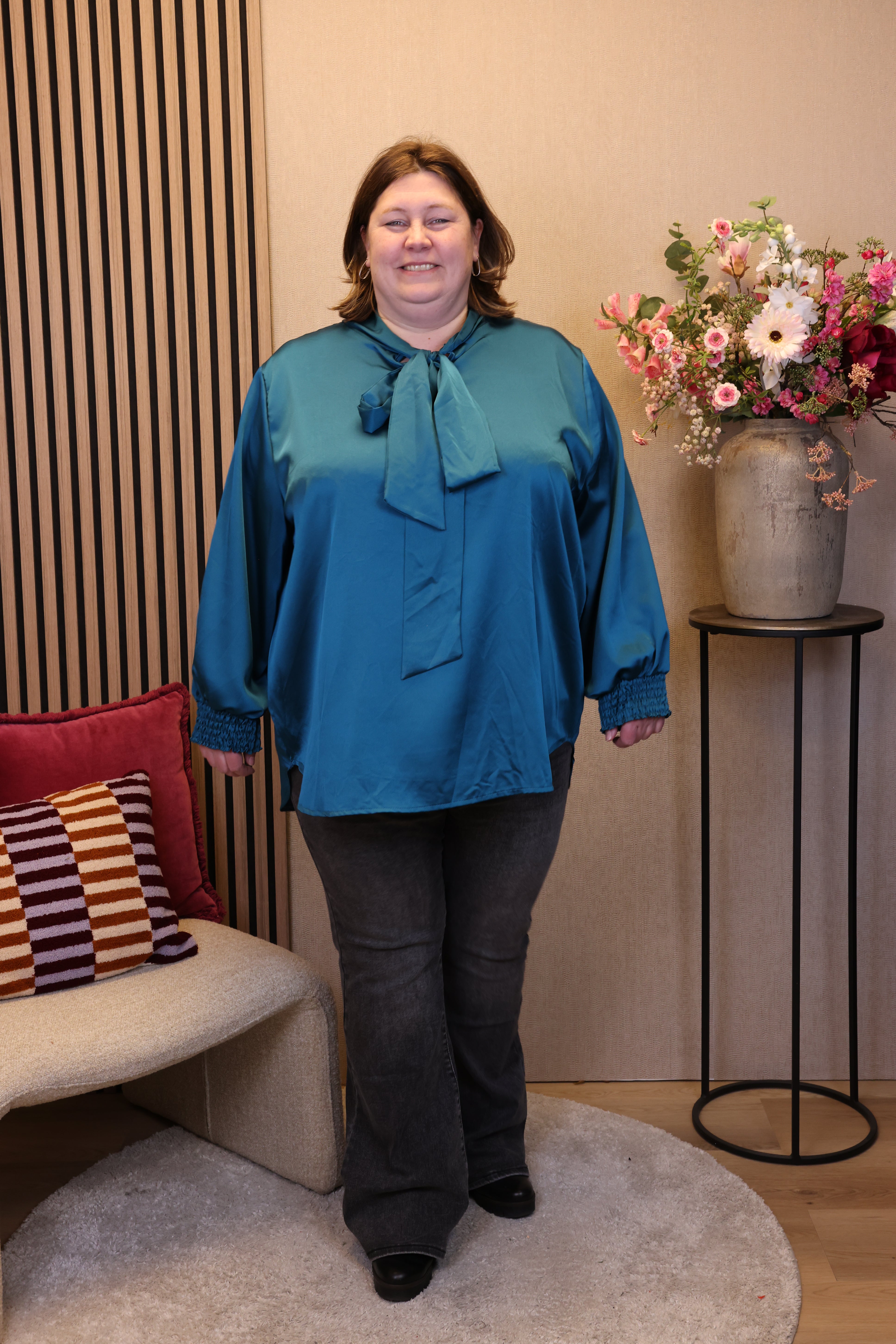 Fabienne | Satijnen blouse aqua