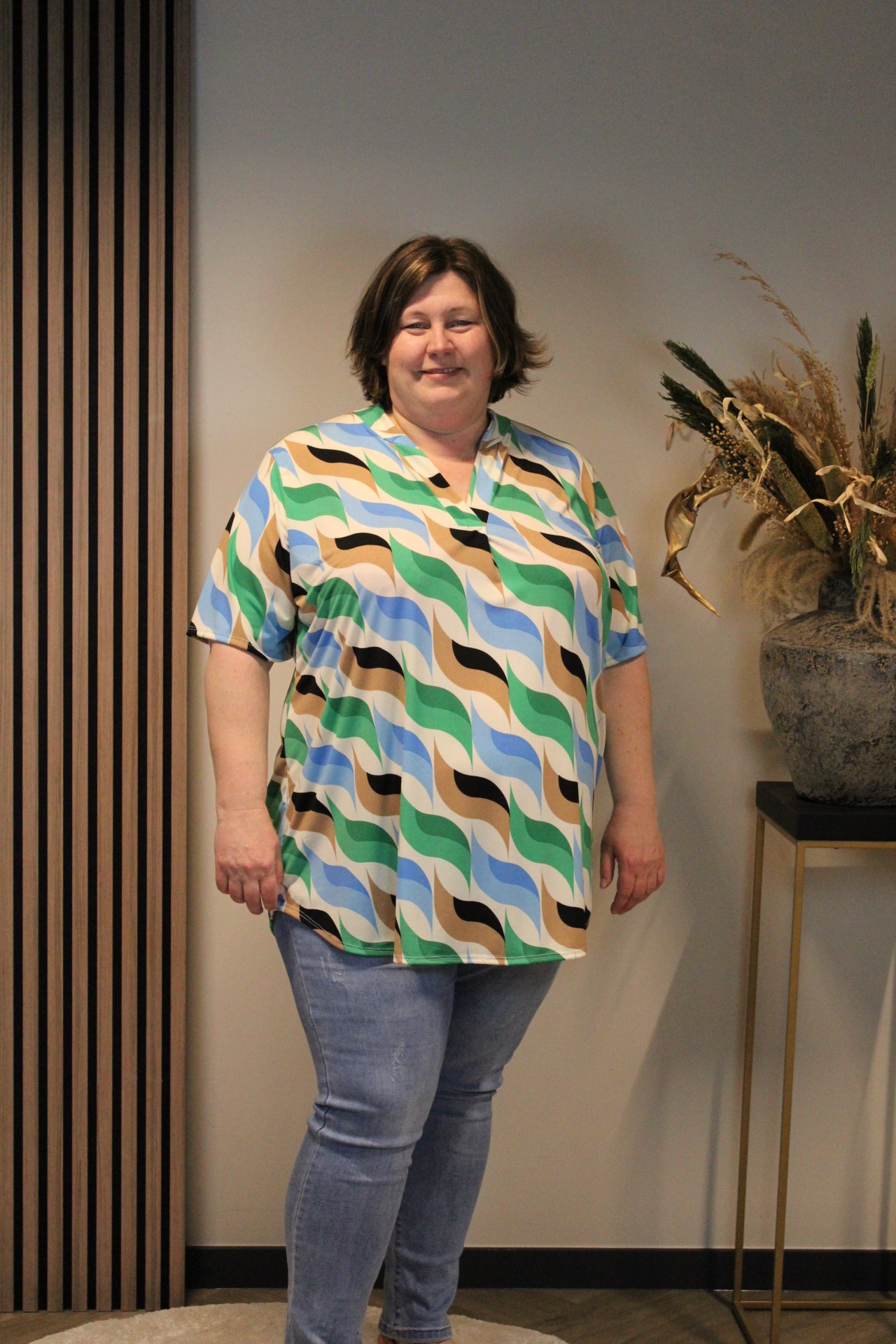 Linde | Blouse groen korte mouw 52 t/m 58