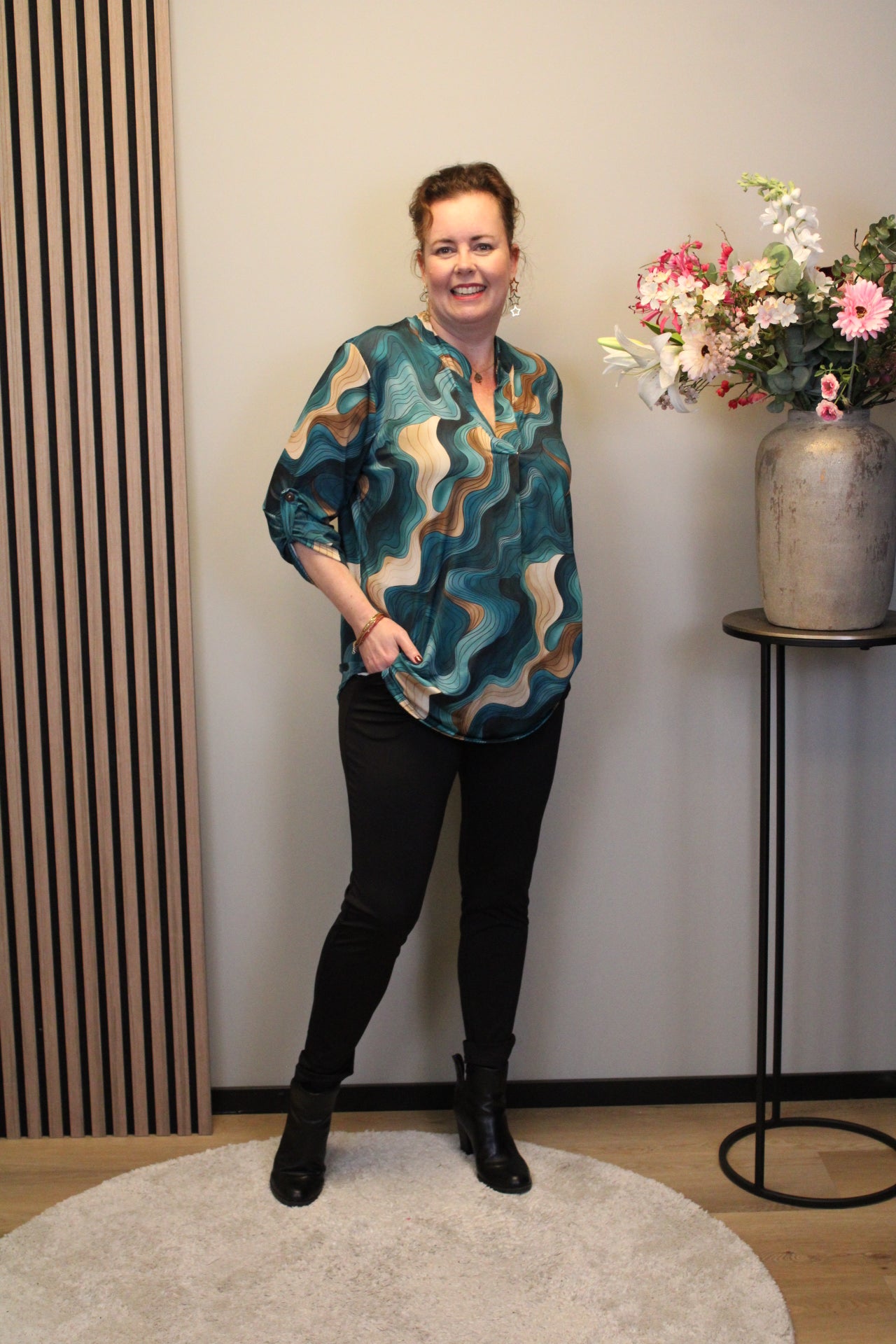 Jasmijn | Blouse aqua lange mouw 38 t/m 48