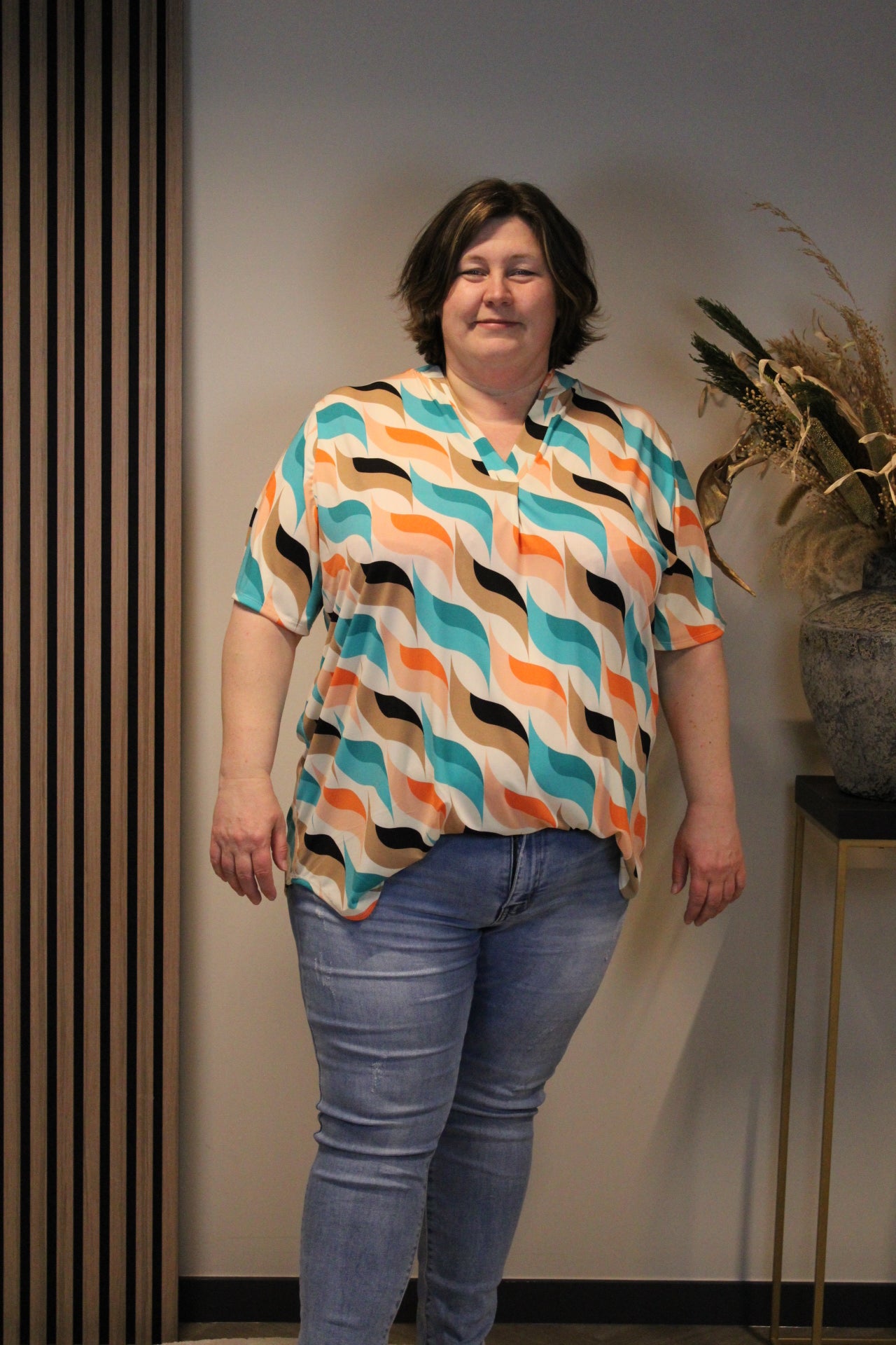 Linde | Blouse oranje korte mouw 52 t/m 58