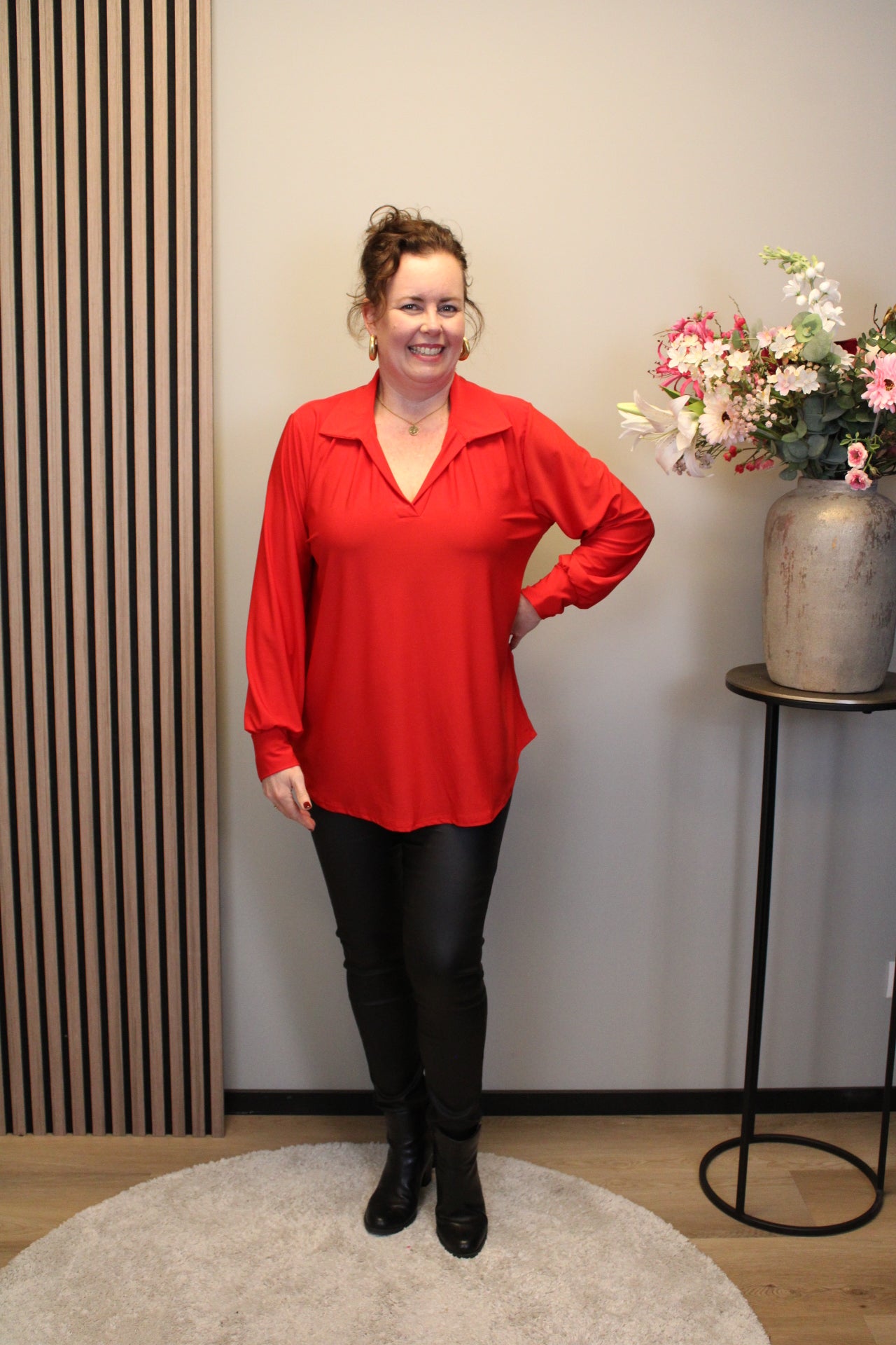 Sara | Blouse met kraagje rood 48 t/m 52