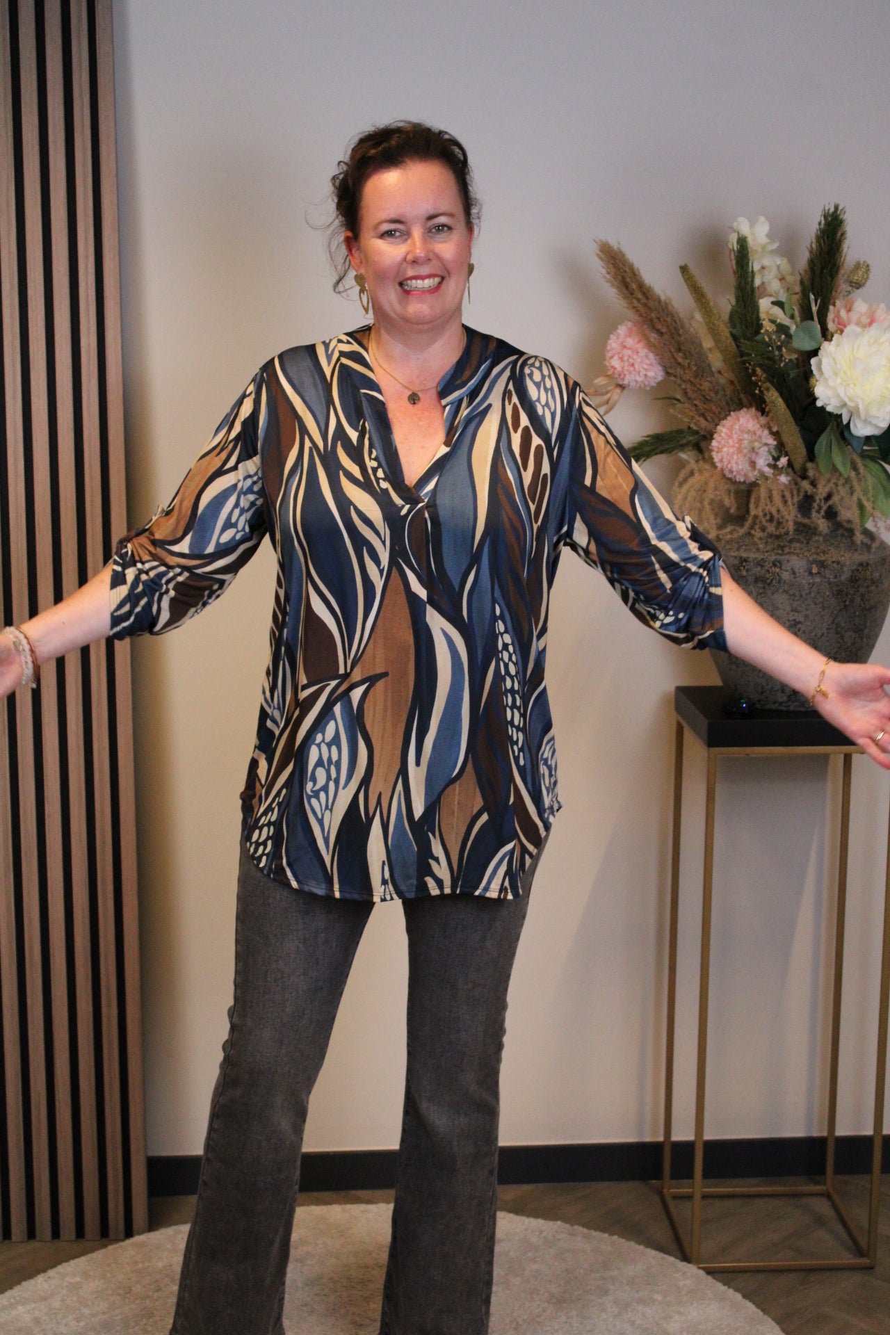 Sheila | Blouse blauw lange mouw 48 t/m 52
