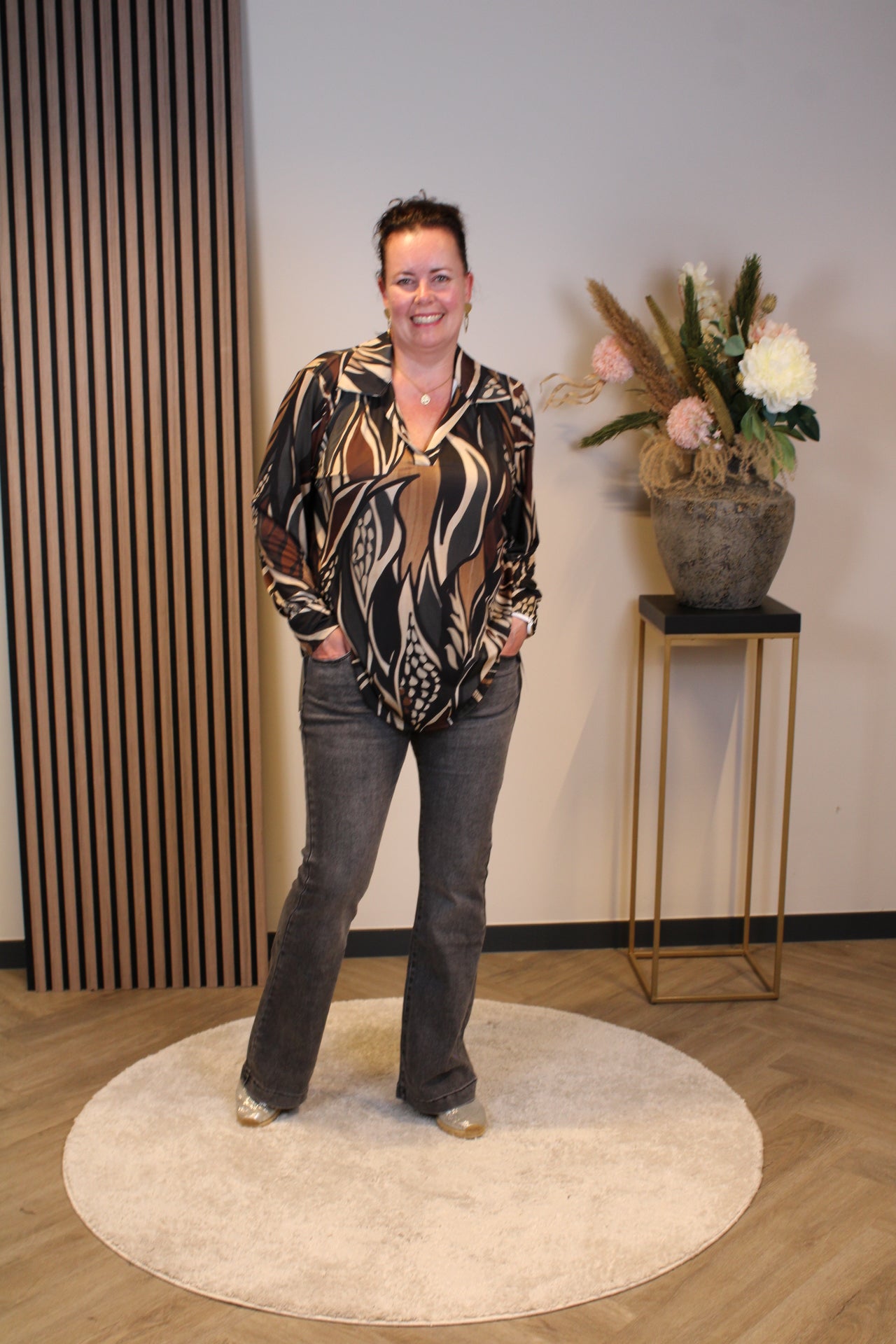 Mona | Blouse met kraagje grijs 48 t/m 52