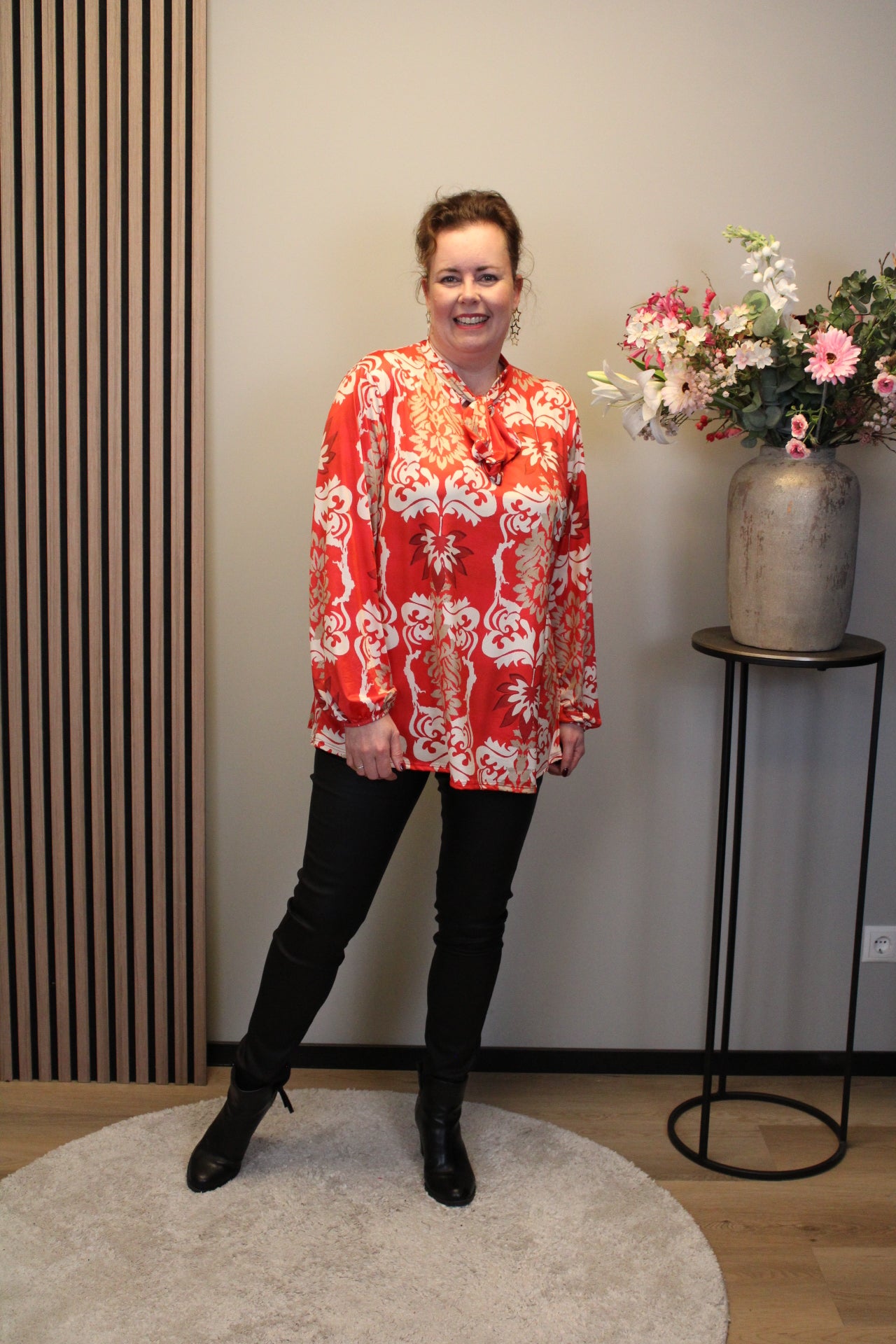 Jikke | Blouse met strik rood lange mouw 38 t/m 48