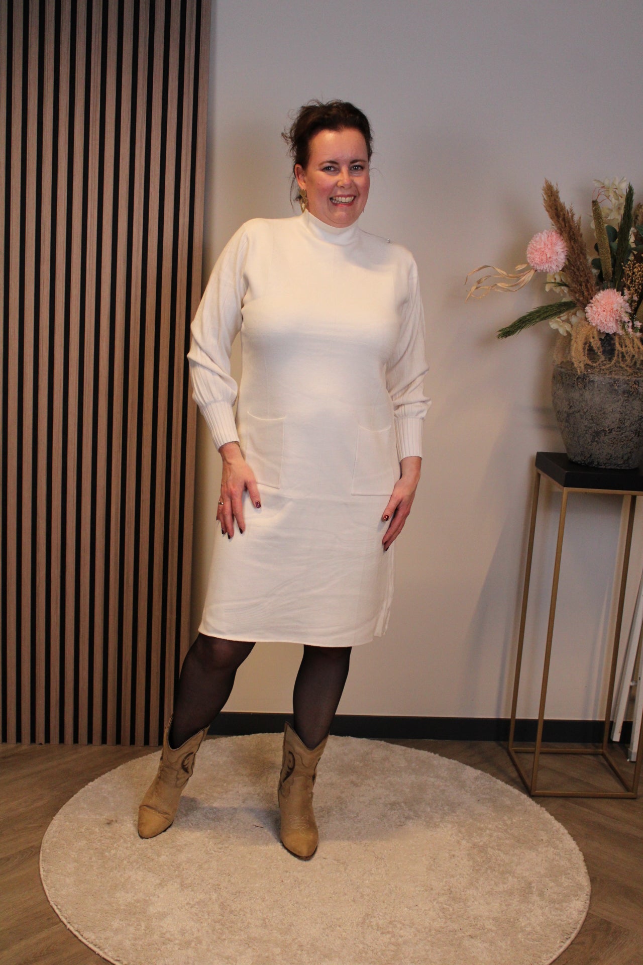 Elara | Gebreide jurk beige 38 t/m 42