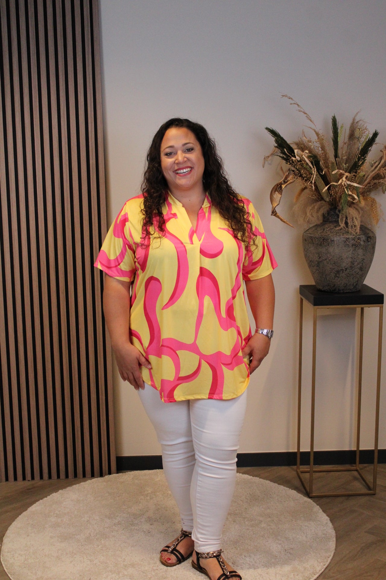 Joy | Blouse geel korte mouw 48 t/m 52