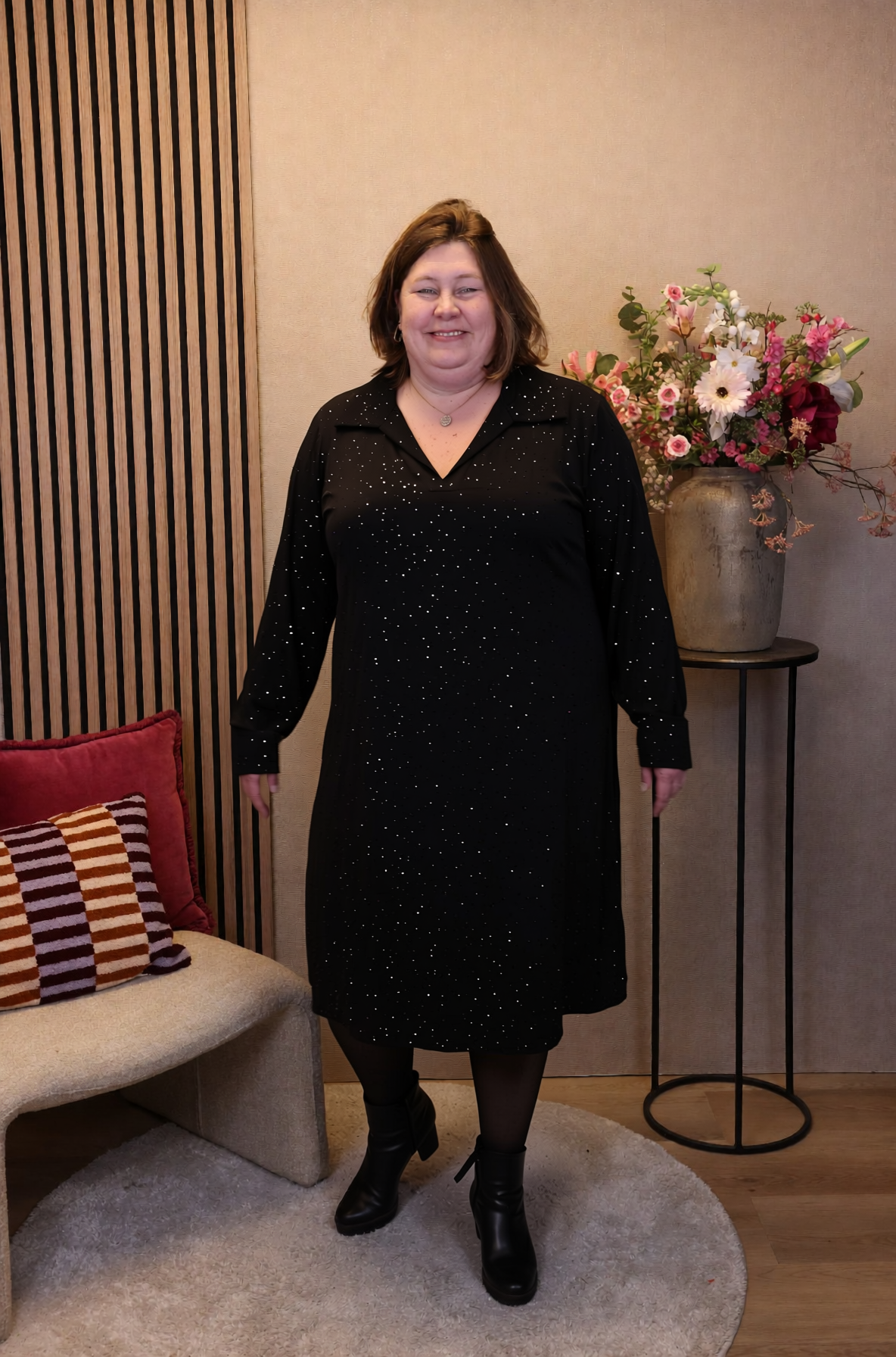 Kenza | Glitter jurk zwart met kraagje