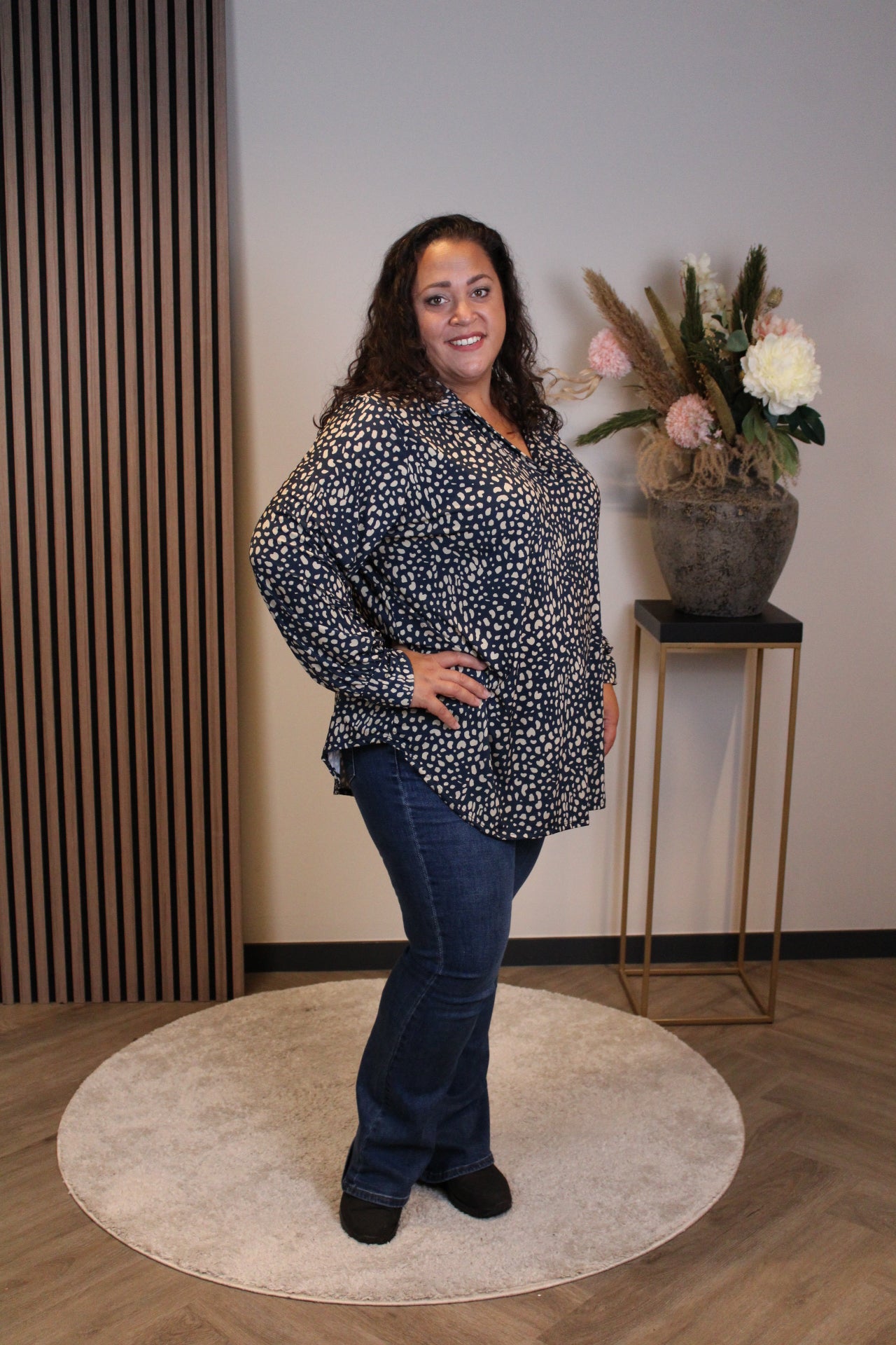 Fatima | Blouse blauw met kraagje 48 t/m 52