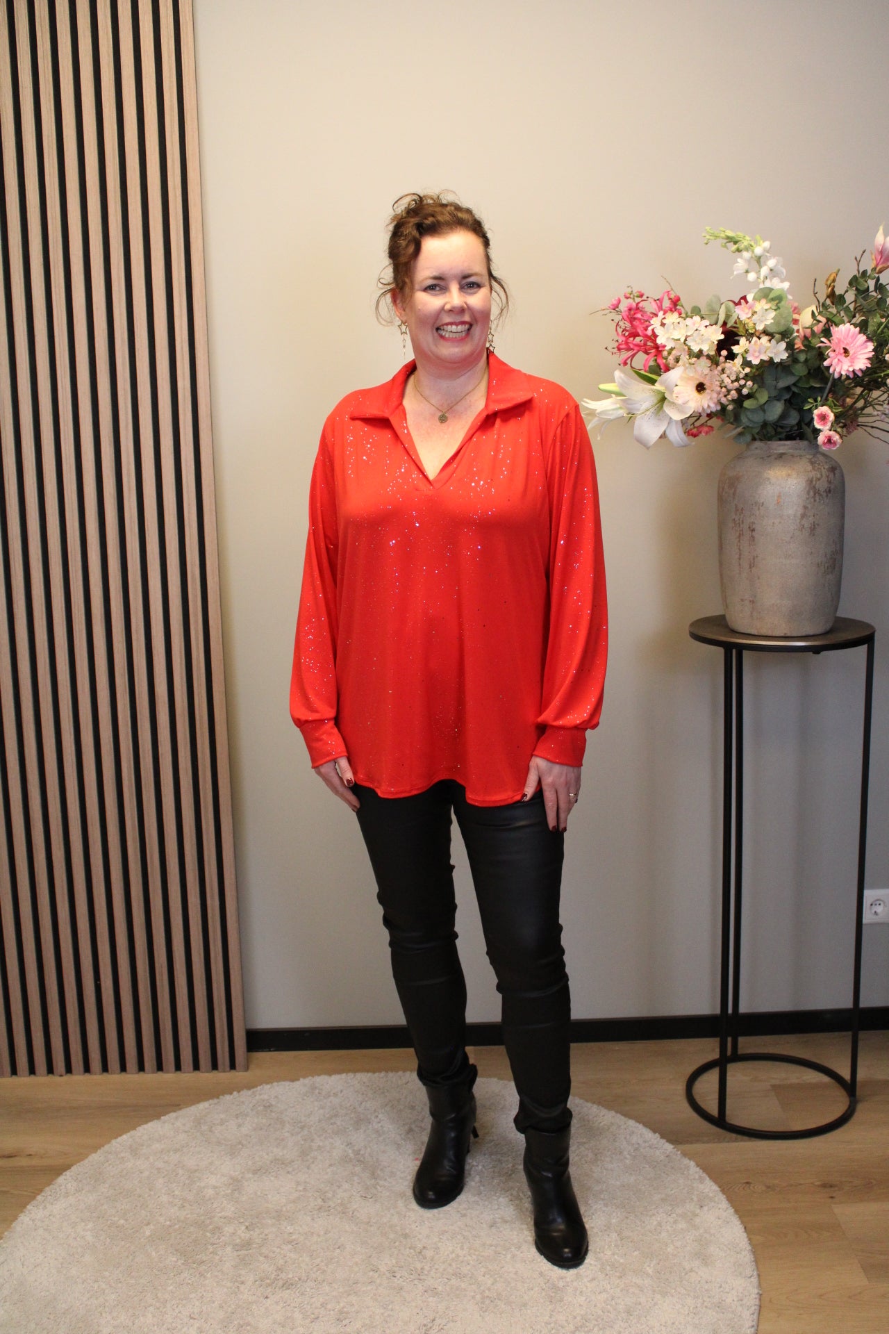 Luna glitter | Blouse rood met kraagje 38 t/m 48