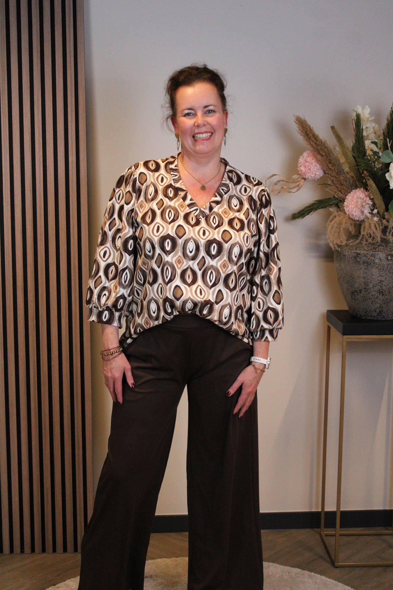 Janneke | Top bruin 3/4-mouw 46 t/m 50