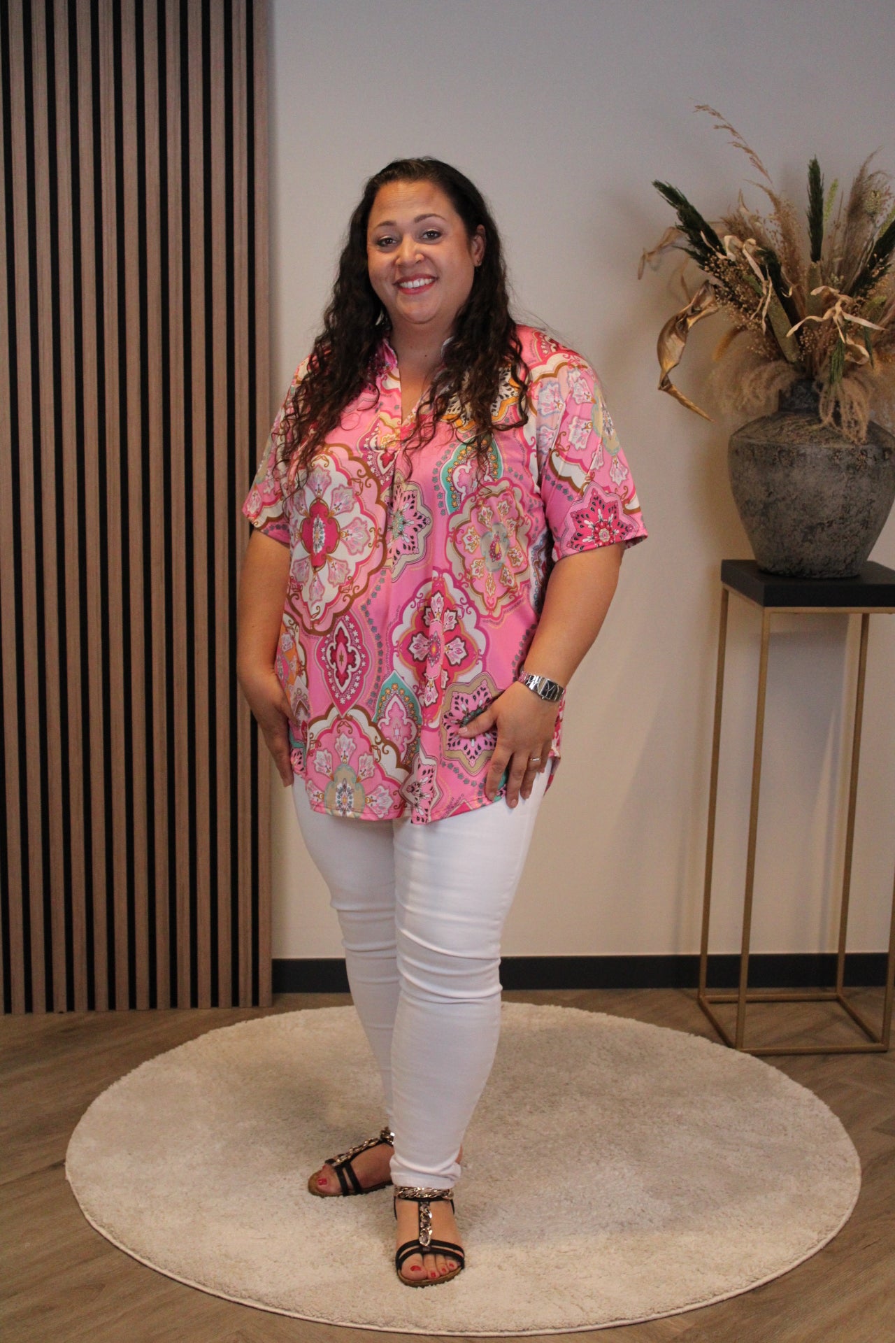 Jane | Blouse roze korte mouw 48 t/m 52