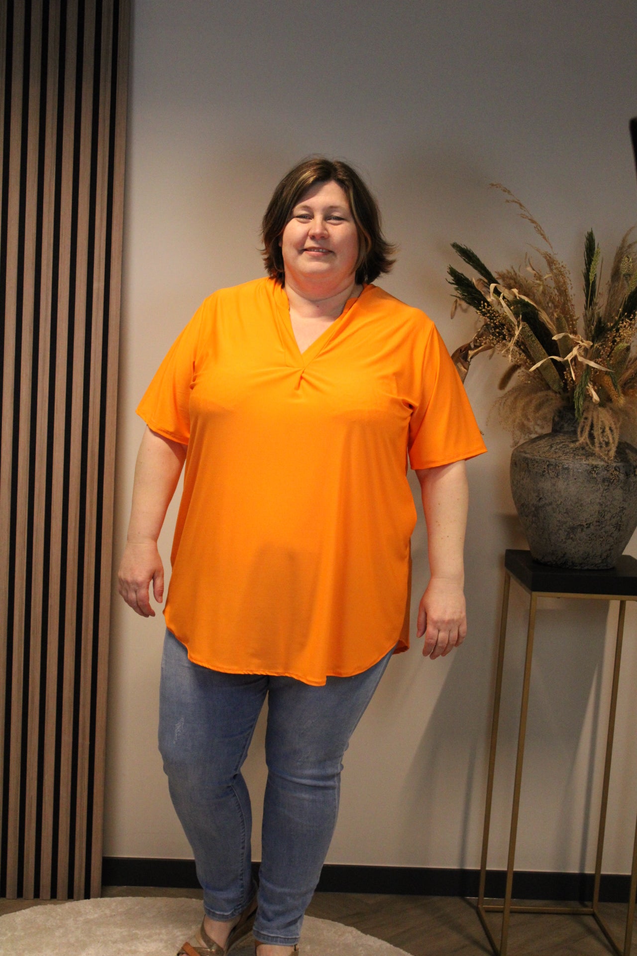 Juna | Blouse oranje korte mouw 52 t/m 58