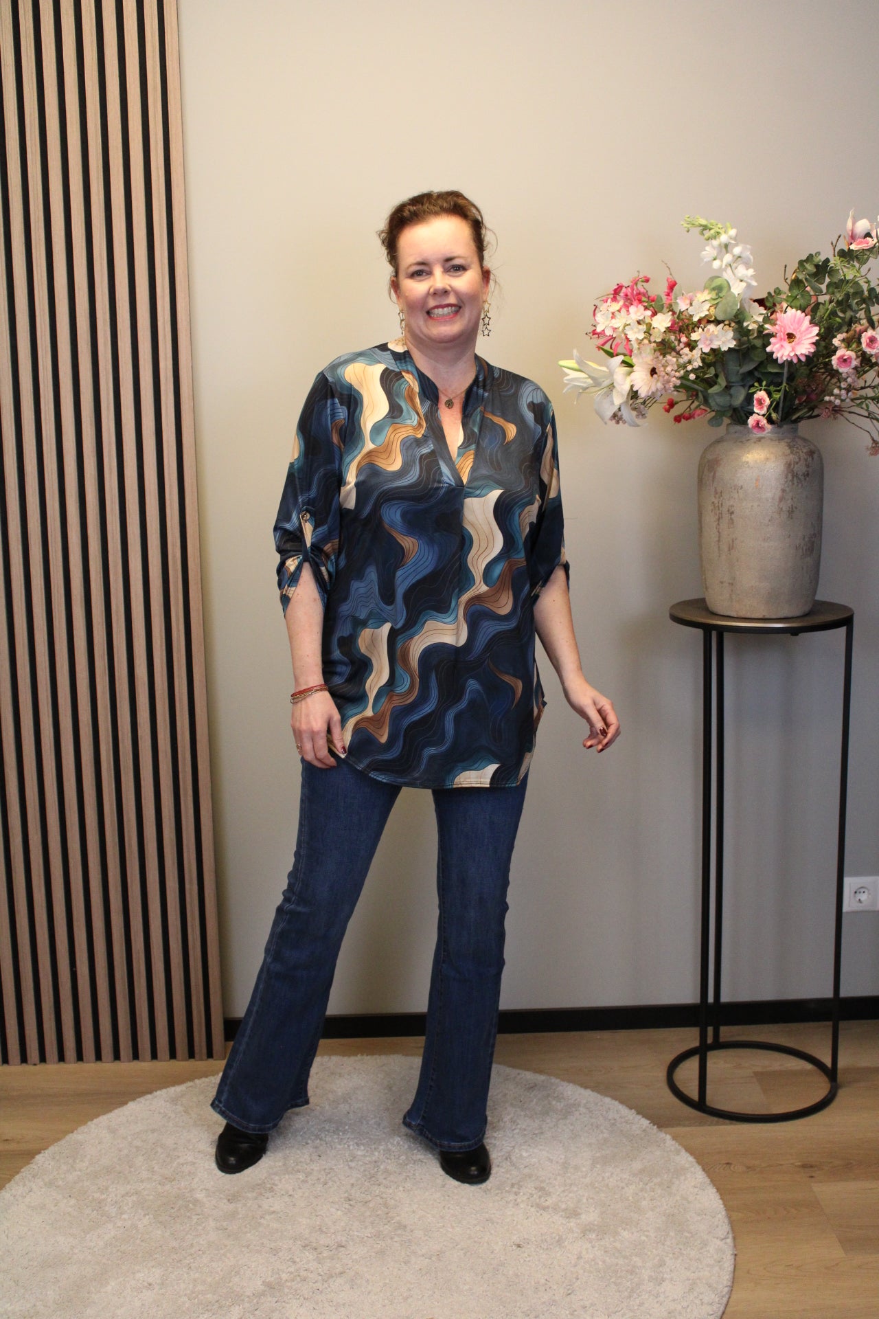 Jasmijn | Blouse blauw lange mouw 38 t/m 48