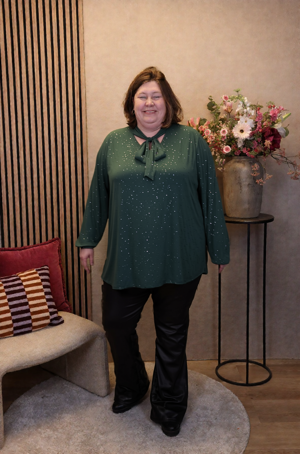 Fieke | Glitter blouse fles groen met strik