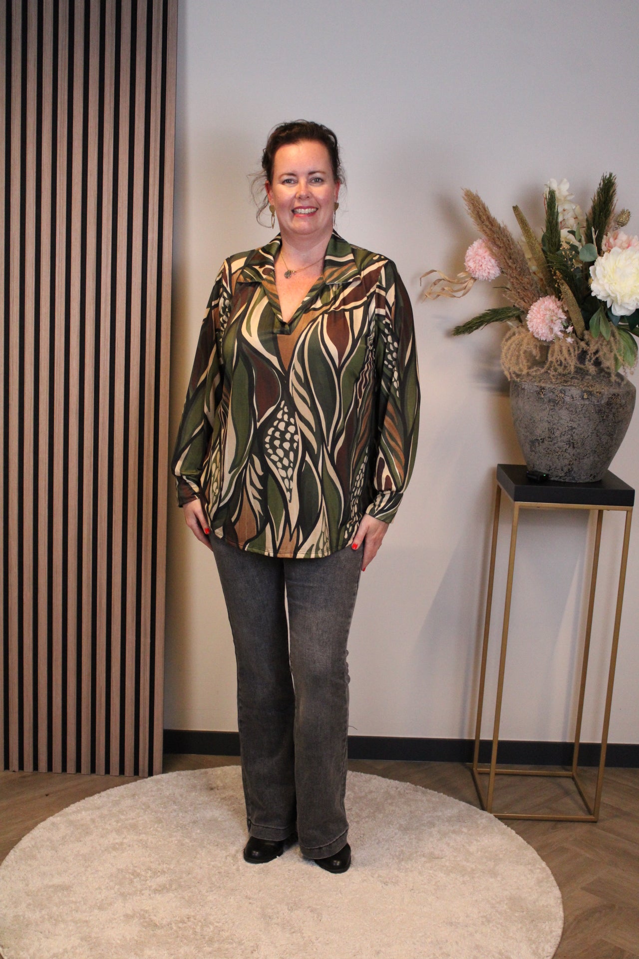 Mona | Blouse groen met kraagje 38 t/m 48