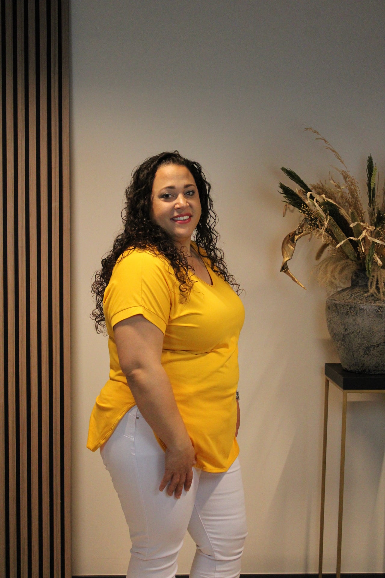 Eva | Top geel korte mouw 40 t/m 48