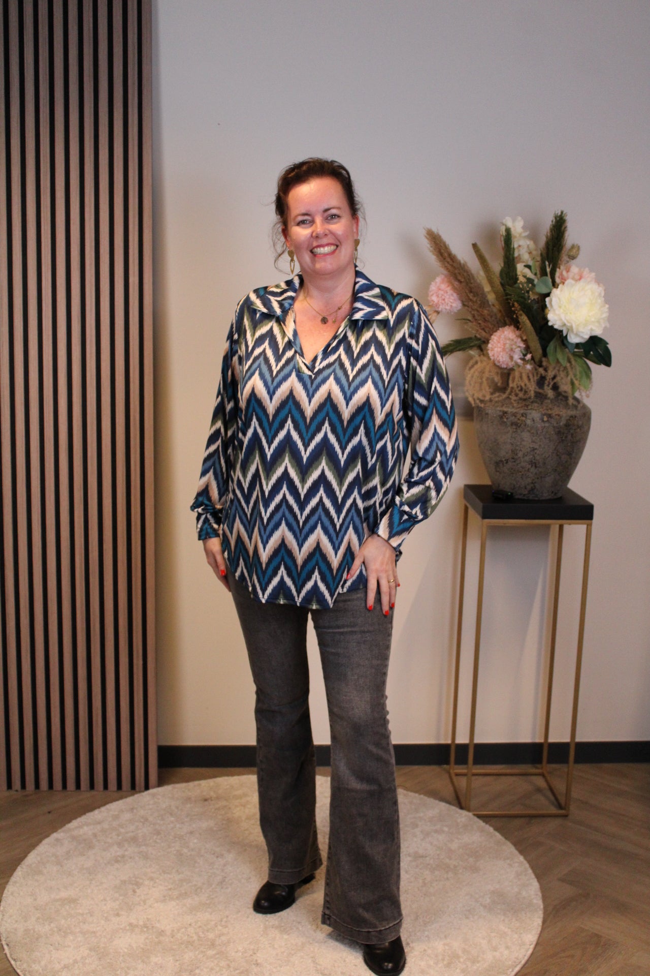 Sietske | Blouse blauw met kraagje 38 t/m 48