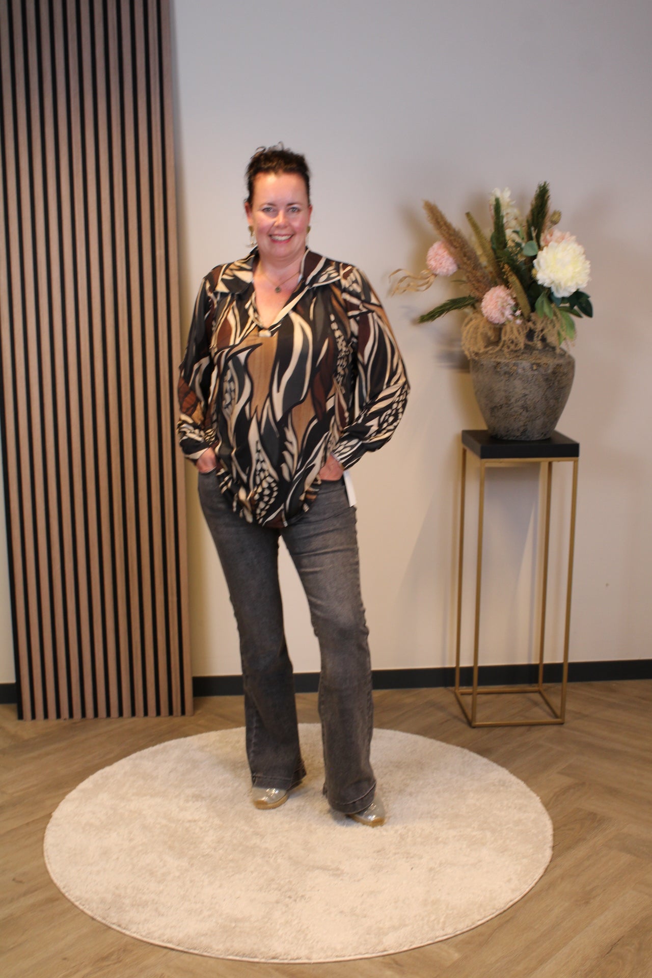 Mona | Blouse met kraagje grijs 48 t/m 52