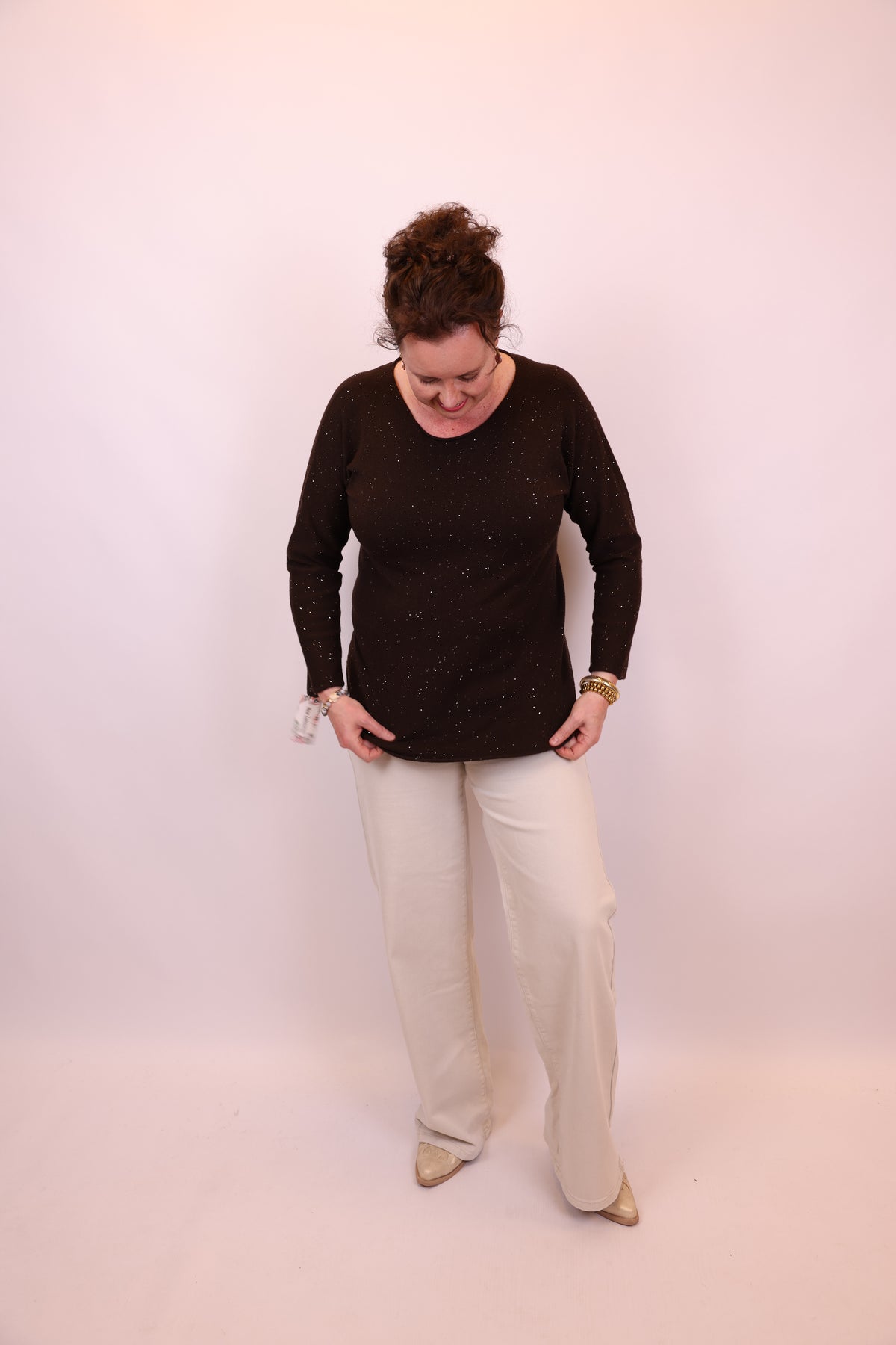 Ina | Trui bruin glitter