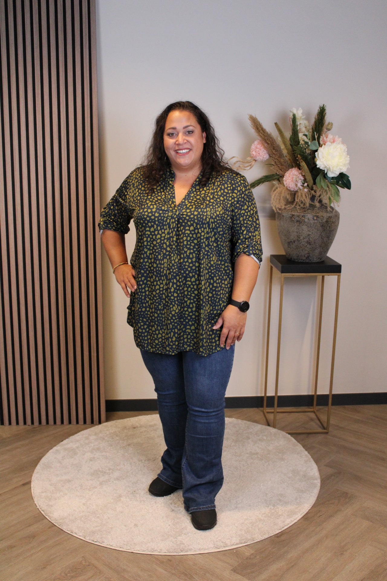 Hester | Blouse aqua/groen lange mouw 48 t/m 52