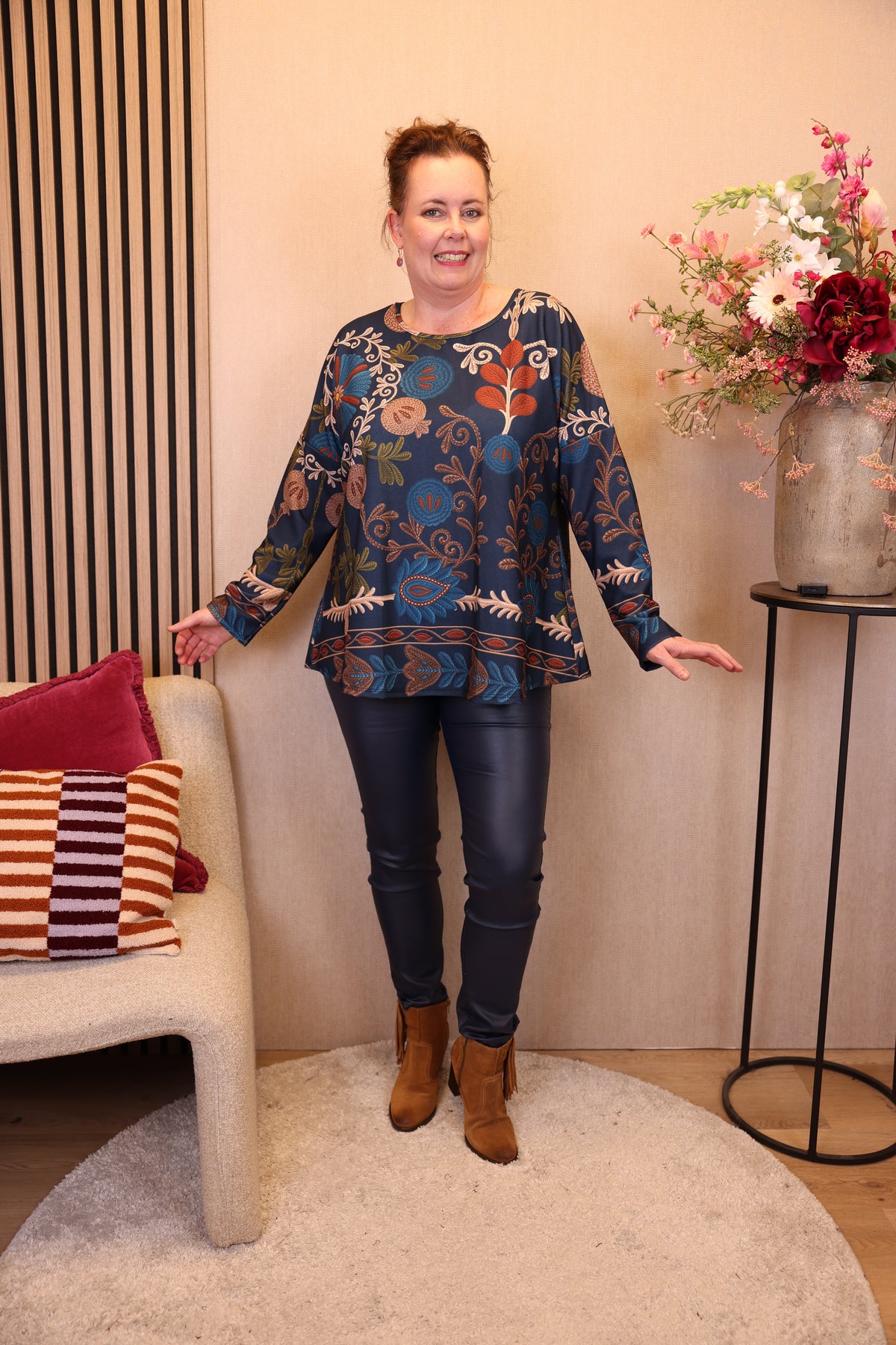 Helen | Lerenlook broek blauw 40 - 48