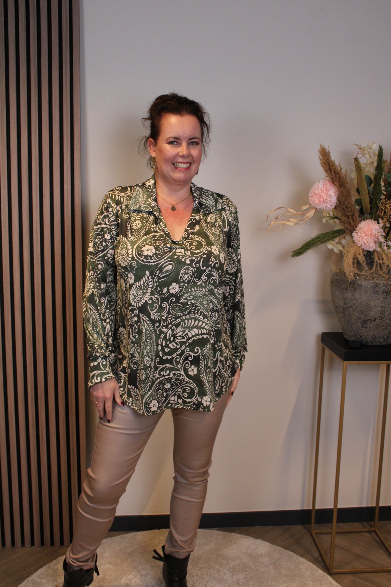 Nika | Blouse met kraagje groen 48 t/m 52