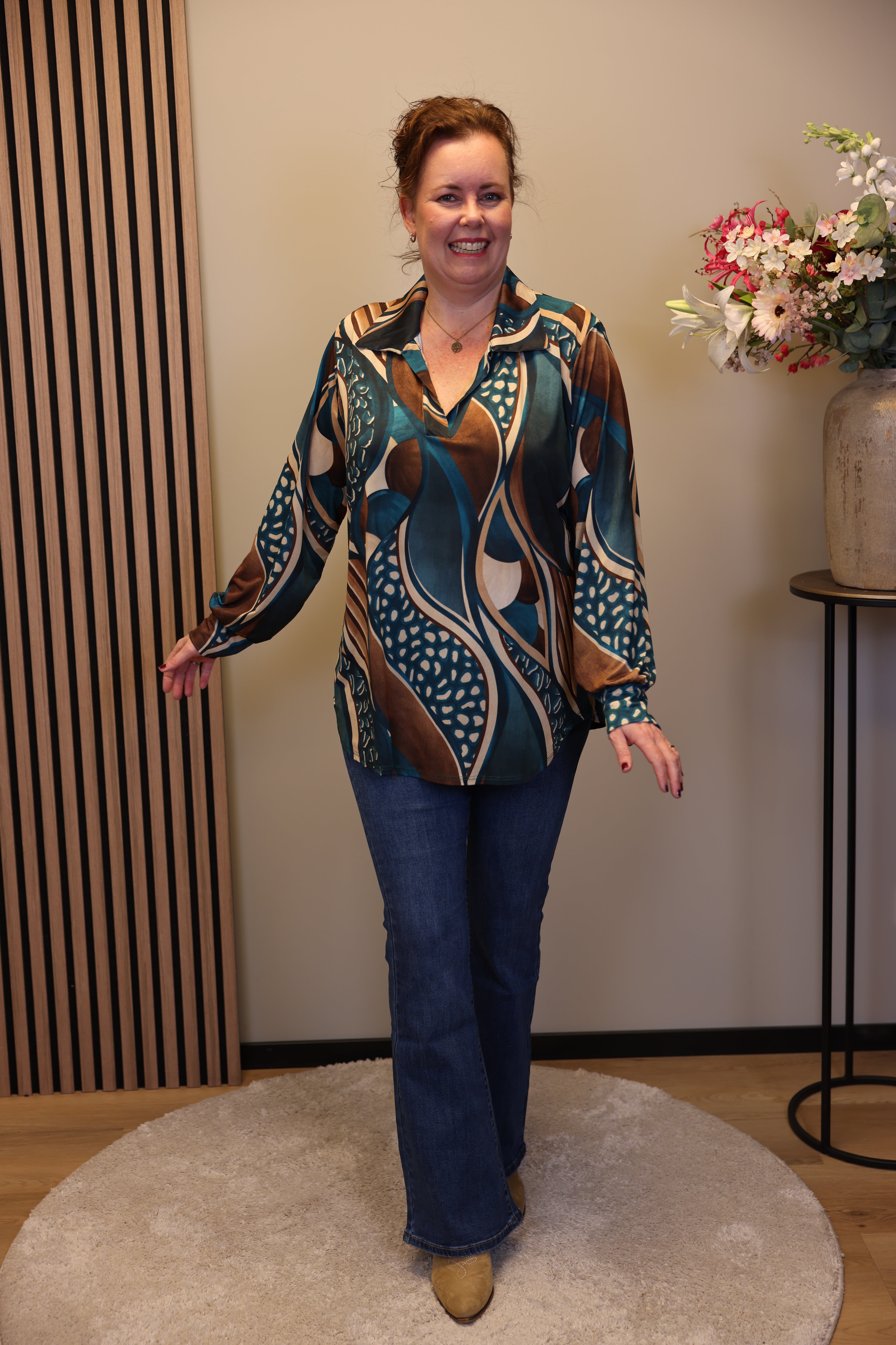 Kalina | Blouse aqua met kraagje 48 t/m 52